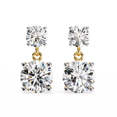 Solitairekart 3.73ct Dangling Double Round Solitaire Natural Diamond Stud Earrings-H Color, VS1 Clarity