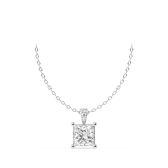14k White Gold Studded 1.842 Carat Lab Grown Diamond Pendant Princess Cut With D Color VS1 Clarity