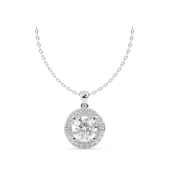 14k White Gold Studded 2.808 Carat Lab Grown Diamond Pendant Round Cut With E Color VS1 Clarity