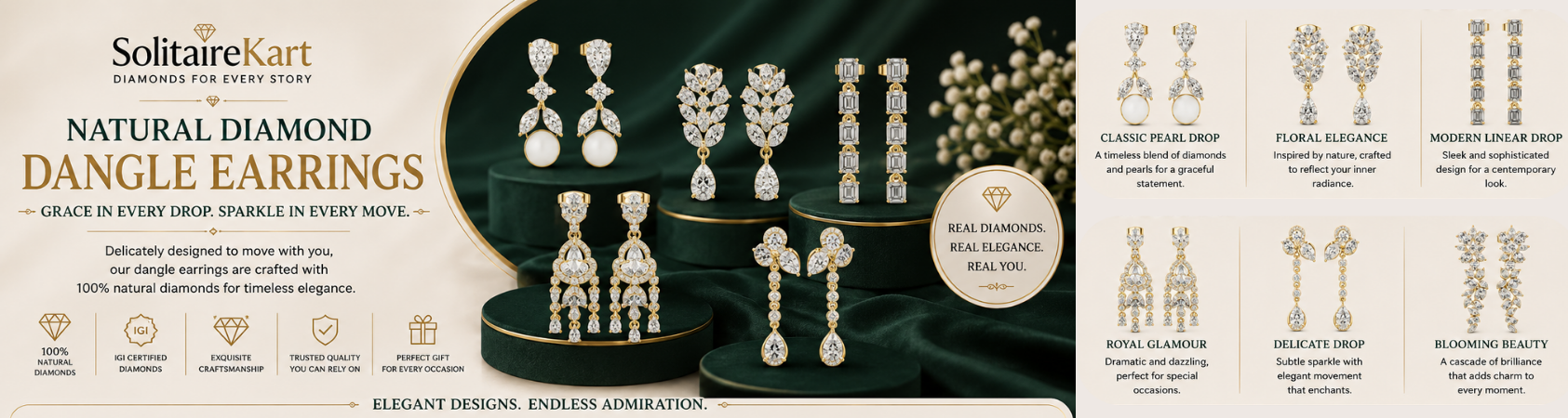 Natural Diamond Dangle Earrings | Elegant Styles at Solitairekart