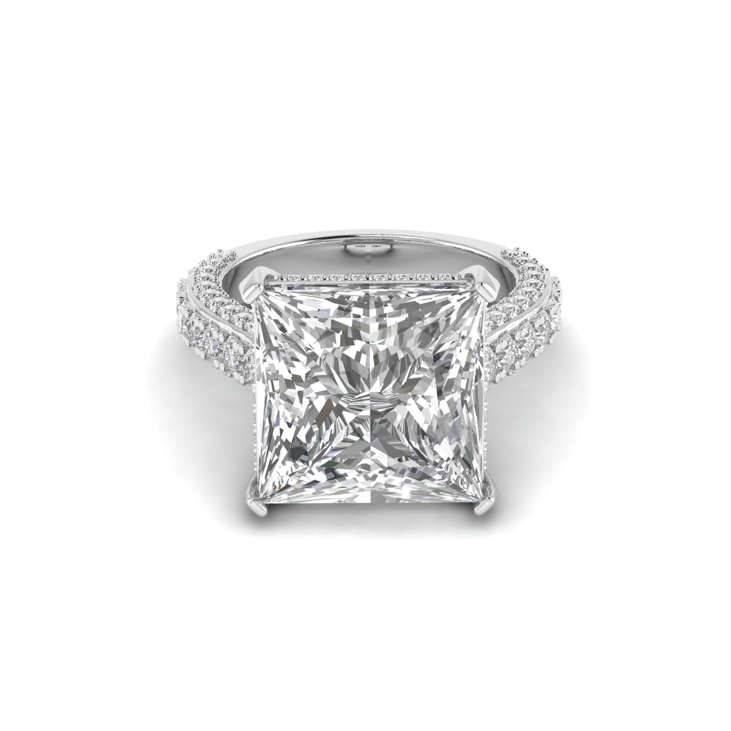 White Gold Studded 2.932 Carat Lab Grown Diamond Ring-F Color VS2 Clarity