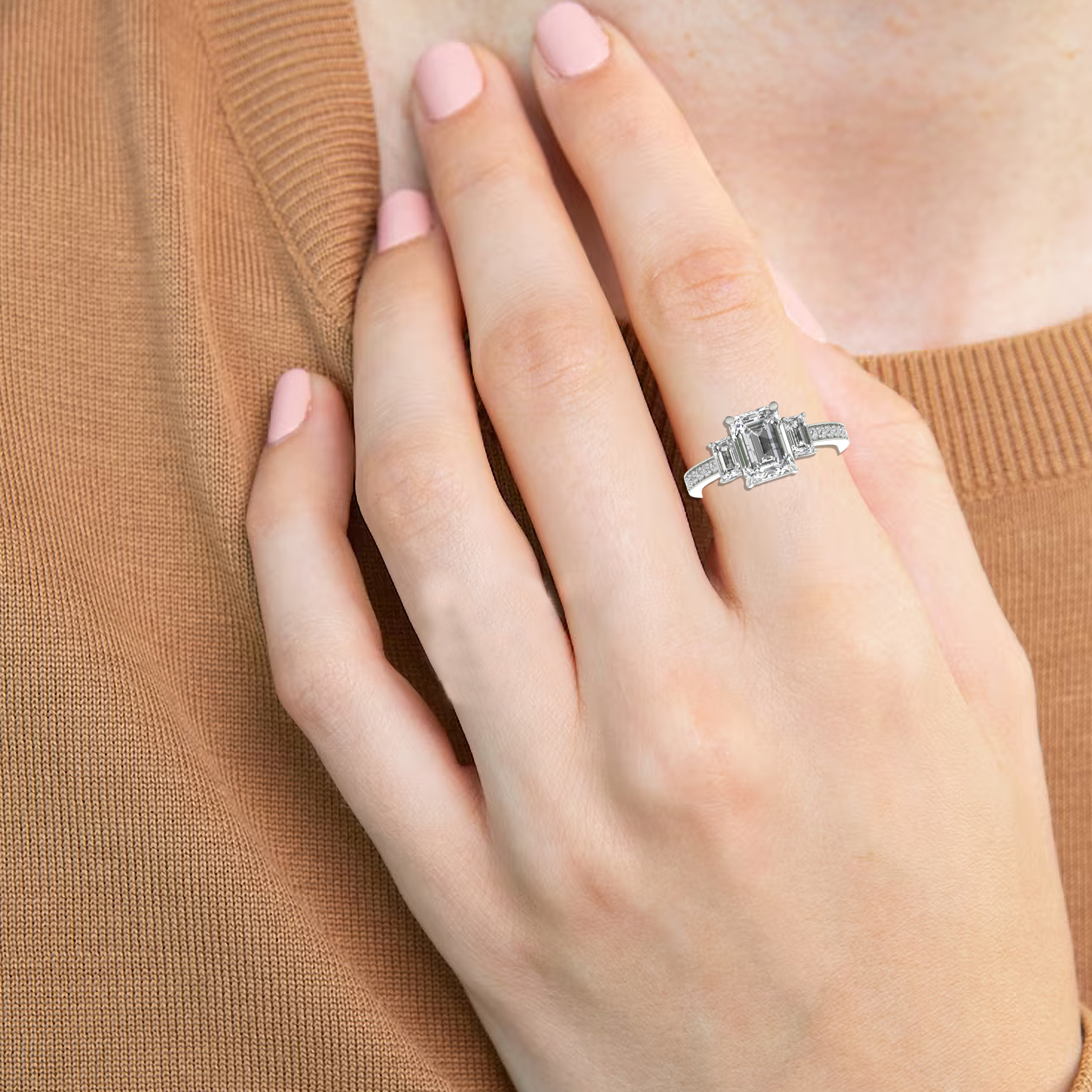 White Gold Studded 2.724 Carat Lab Grown Diamond Ring-G Color VS2 Clarity.