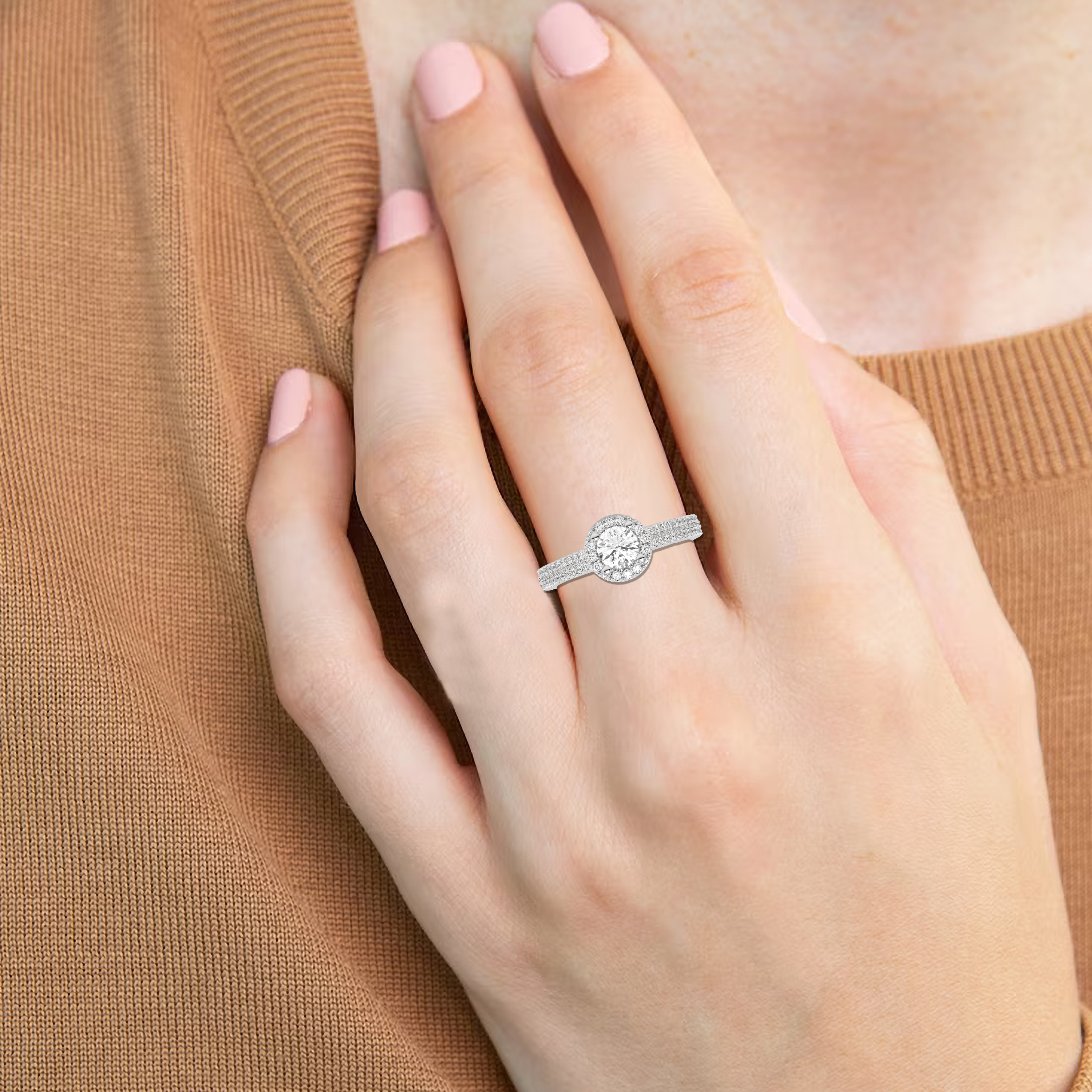 White Gold Studded 0.998 Carat Lab Grown Diamond Ring-F Color VS1 Clarity.