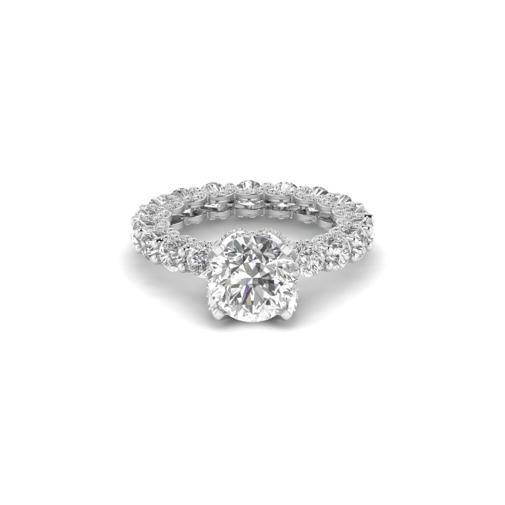 White Gold Studded 7.57 Carat Lab Grown Diamond Ring-E Color VS1 Clarity.