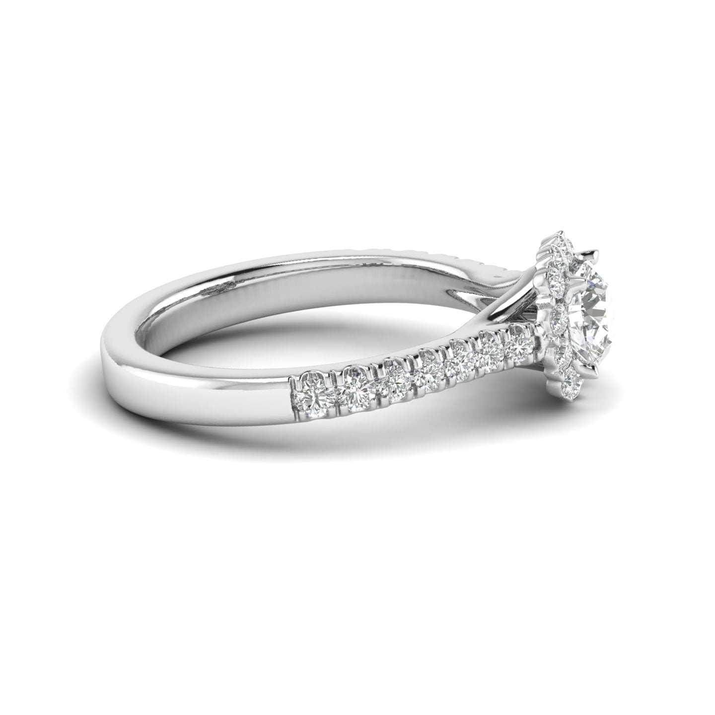 White Gold Studded 0.77 Carat Lab Grown Diamond Ring-F Color VVS2 Clarity.
