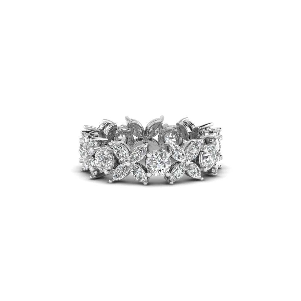 White Gold Studded 5.95 Carat Lab Grown Diamond Ring-F Color VVS Clarity.