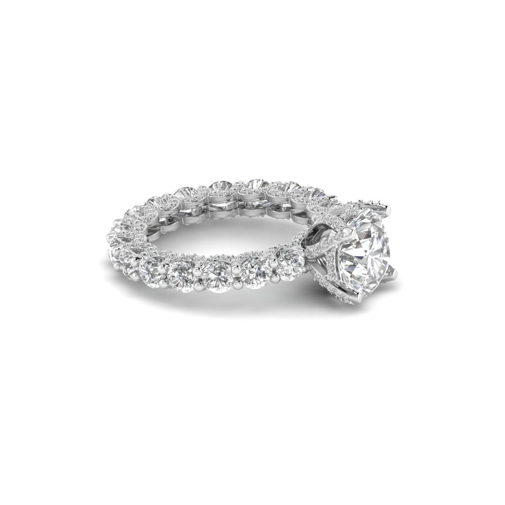 White Gold Studded 7.57 Carat Lab Grown Diamond Ring-E Color VS1 Clarity.