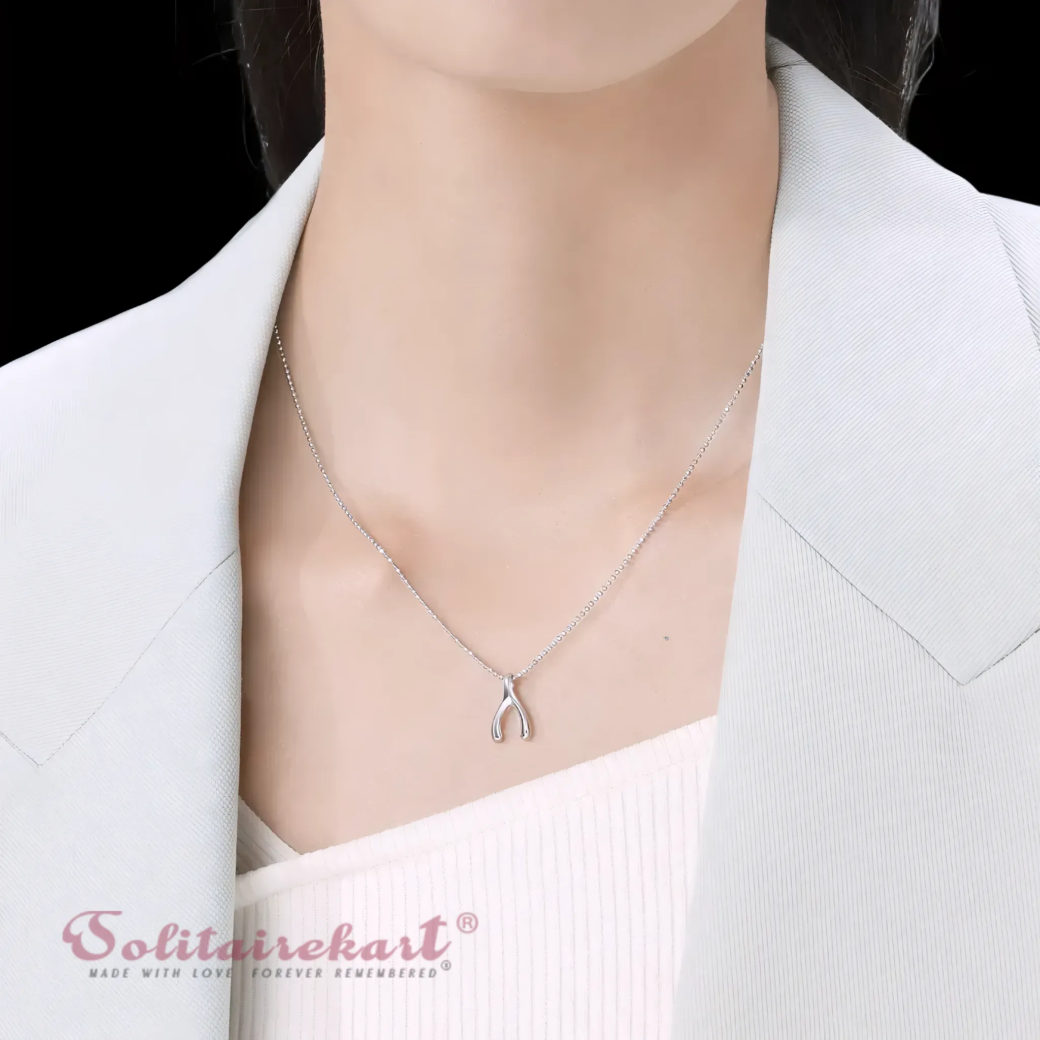 Solitairekart Wishbone Platinum Pendant 1.198gm Weight For Woman.