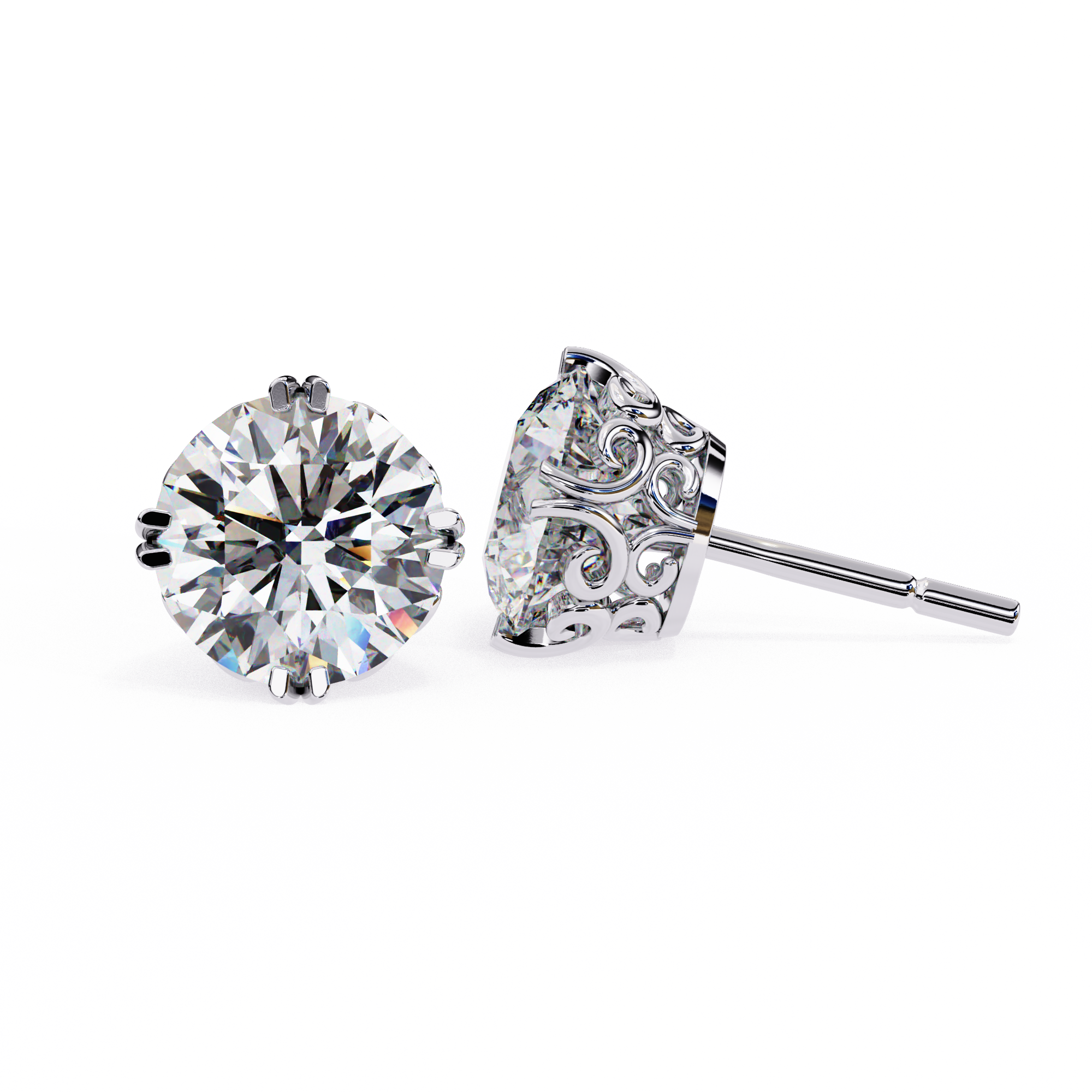 Pure Brilliance 2.57 Carat E Color VVS2 Round Lab Grown Diamond Stud Earrings
