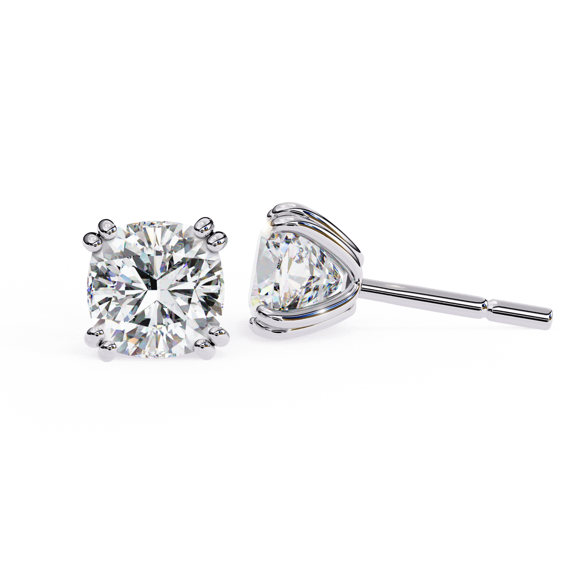 2.24 Carat Cushion Shape F Color VS1 Clarity Lab Grown Diamond Stud Earrings