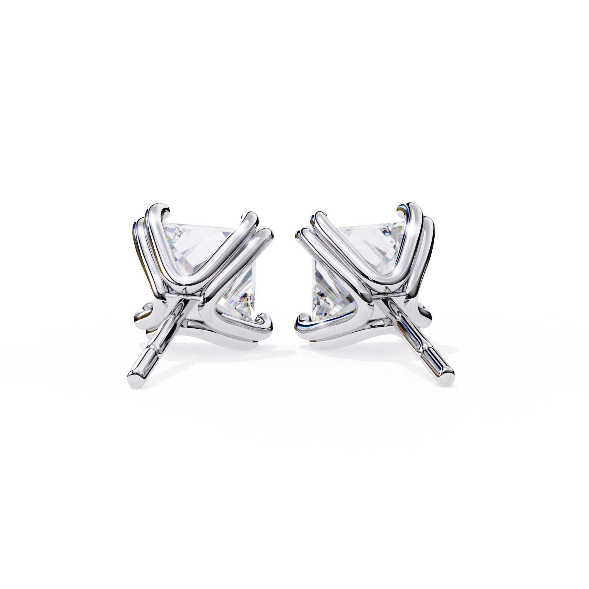 Solitairekart 3.04ct Princess Cut Natural Diamond Stud Earrings-H Color, VS1 Clarity