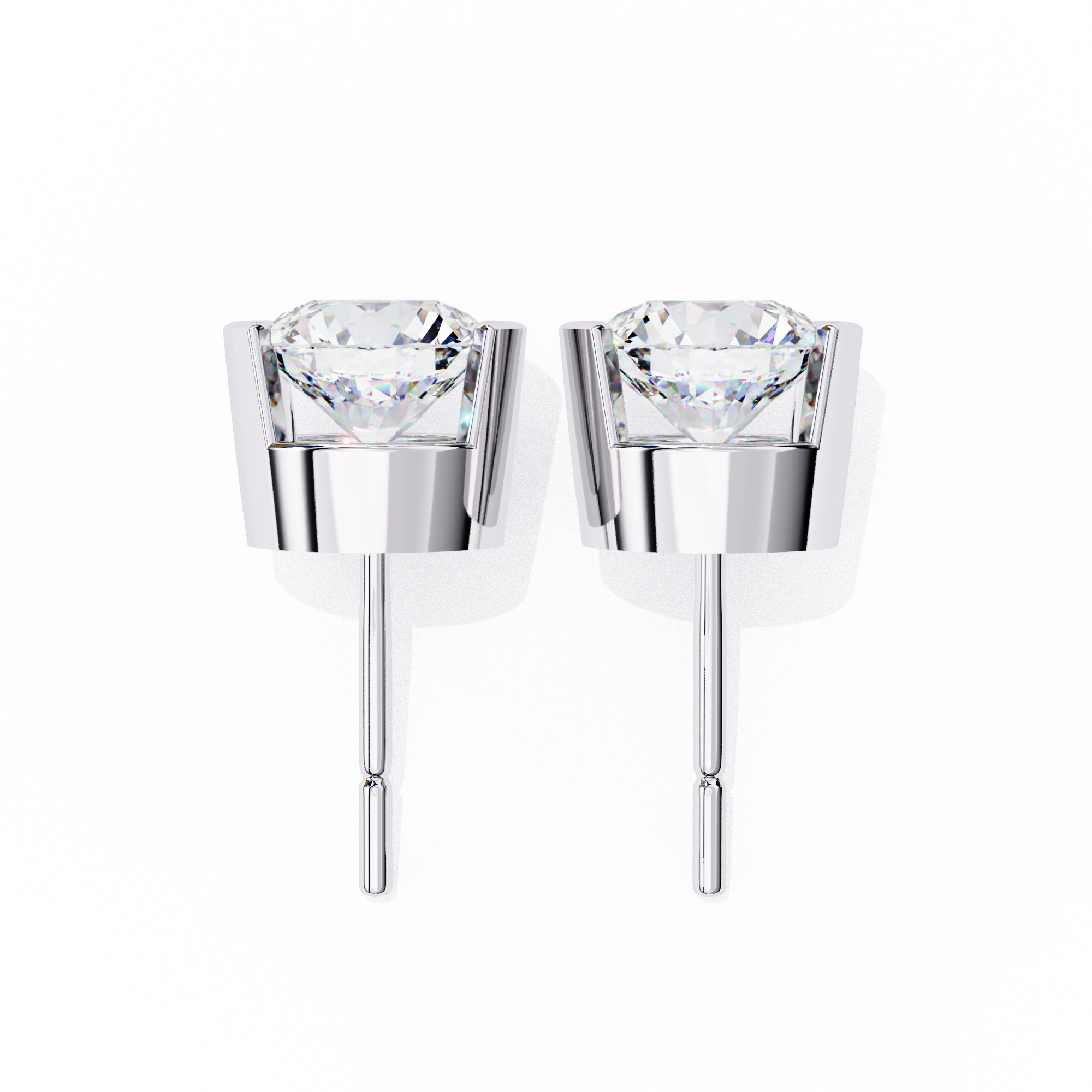 2.57 Carat F/VS2 Round Shape Half Bezel-Set Lab Grown Diamond Stud Earrings