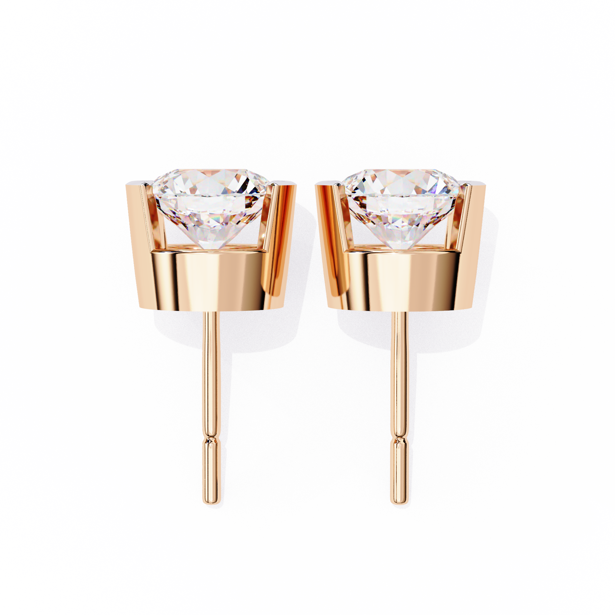 2.57 Carat F/VS2 Round Shape Half Bezel-Set Lab Grown Diamond Stud Earrings