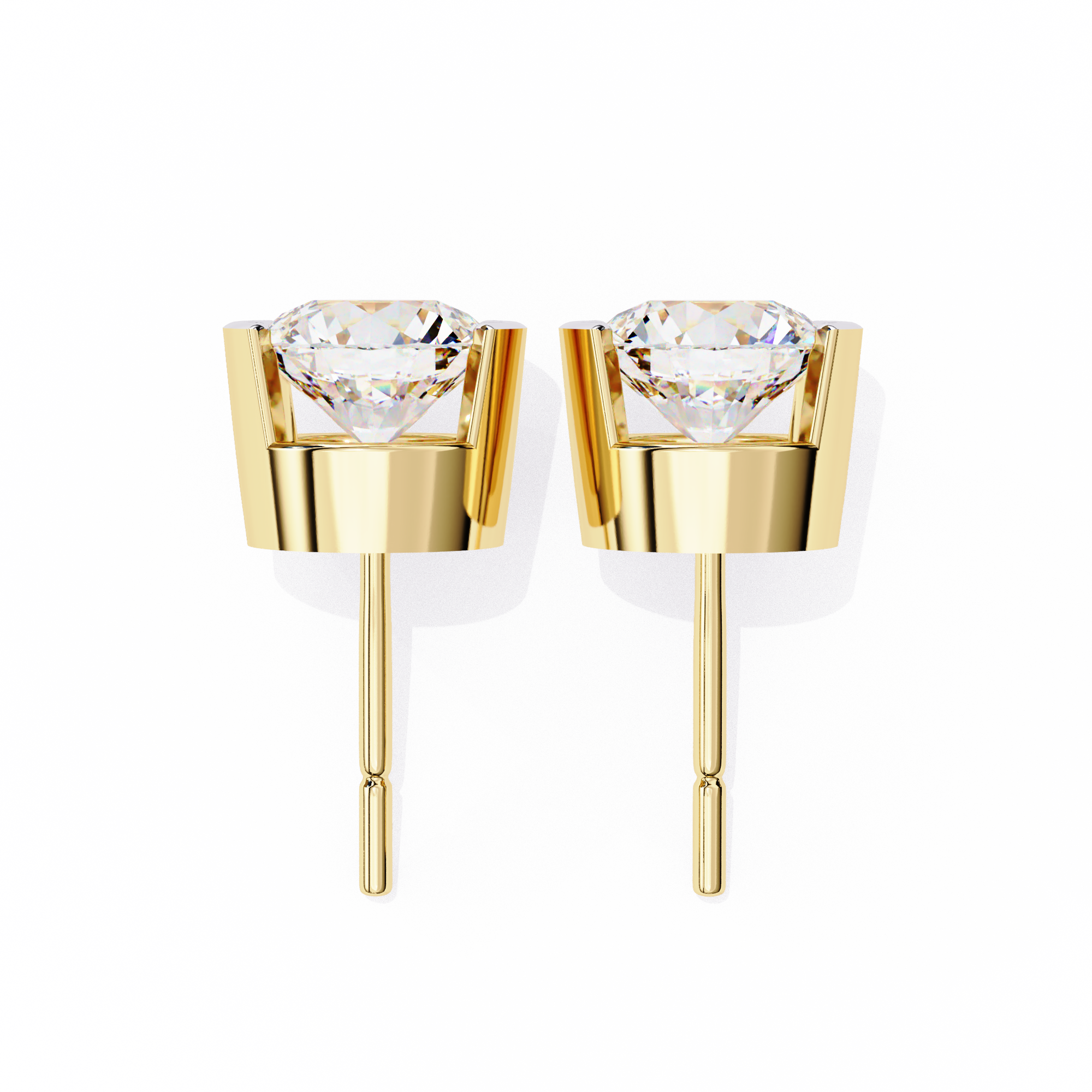 2.57 Carat F/VS2 Round Shape Half Bezel-Set Lab Grown Diamond Stud Earrings