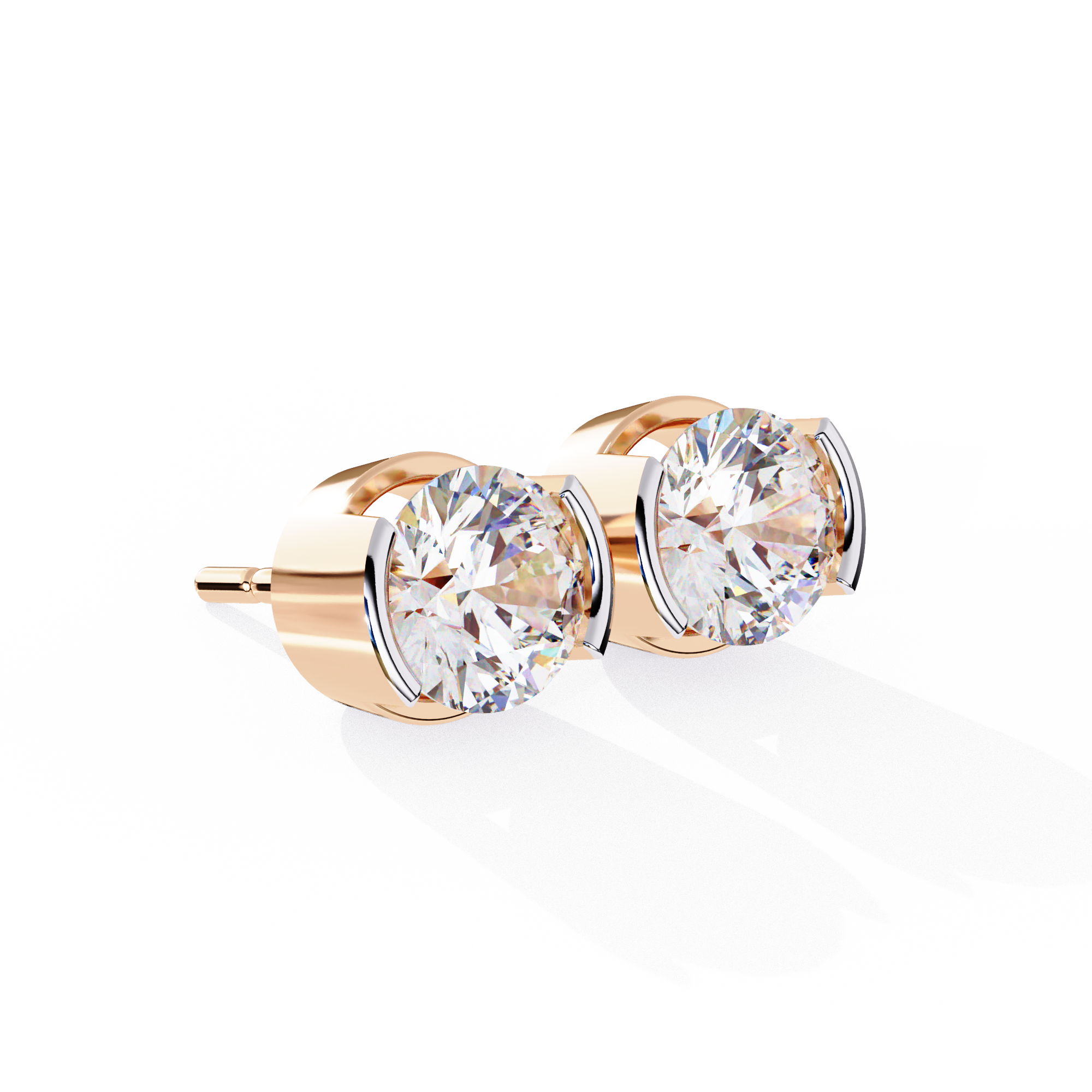 2.57 Carat F/VS2 Round Shape Half Bezel-Set Lab Grown Diamond Stud Earrings