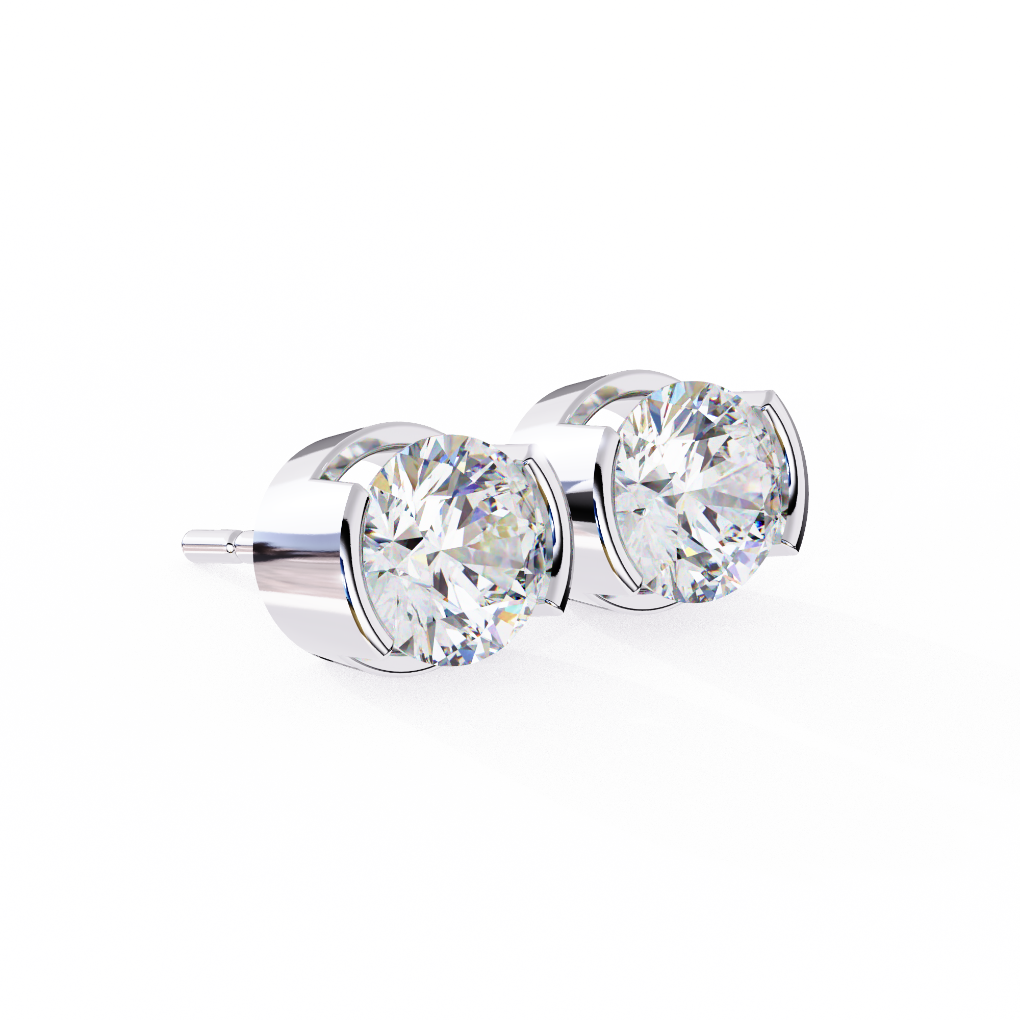 2.57 Carat F/VS2 Round Shape Half Bezel-Set Lab Grown Diamond Stud Earrings