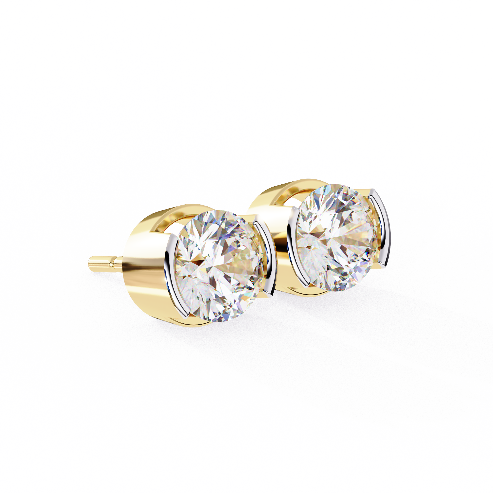 2.57 Carat F/VS2 Round Shape Half Bezel-Set Lab Grown Diamond Stud Earrings