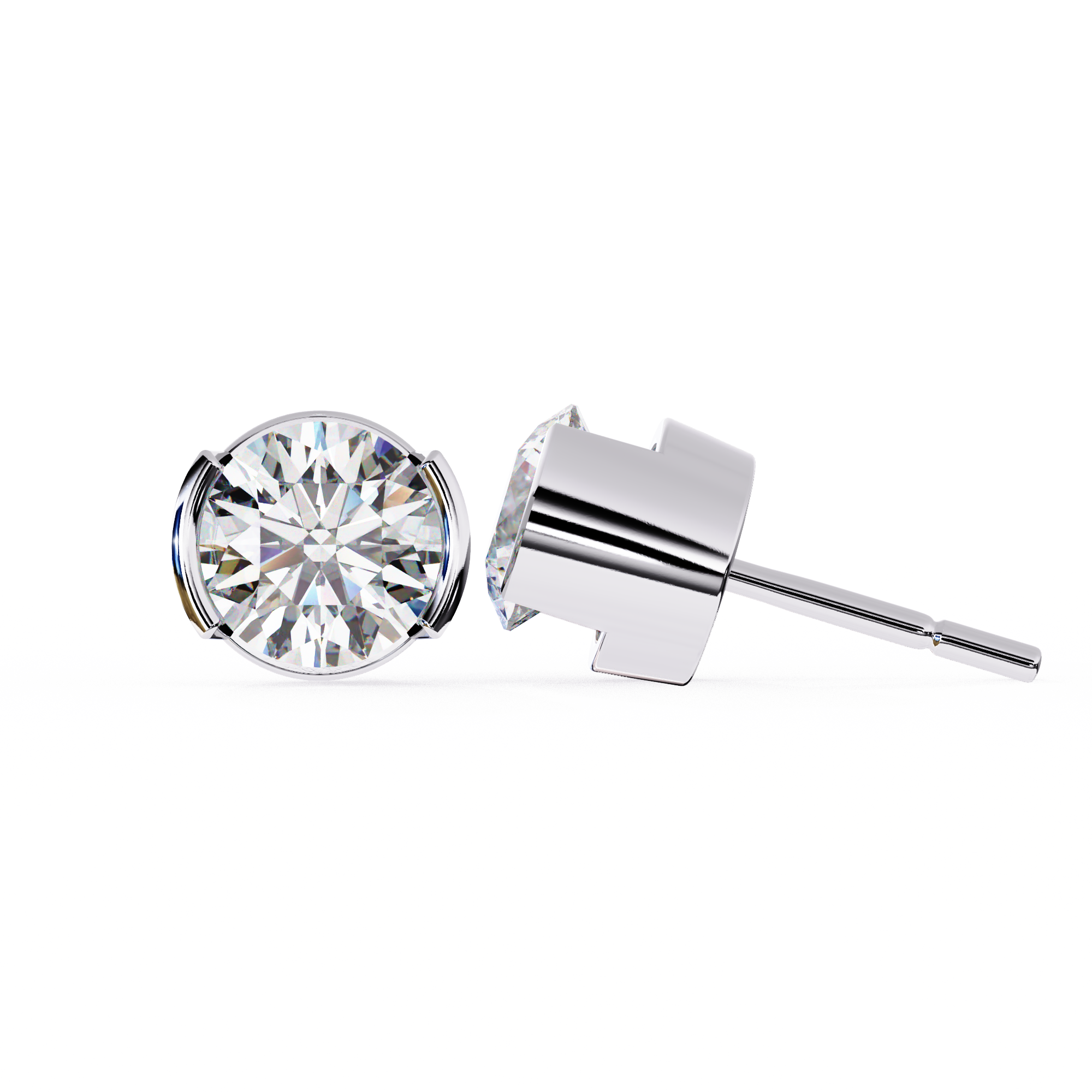 2.57 Carat F/VS2 Round Shape Half Bezel-Set Lab Grown Diamond Stud Earrings