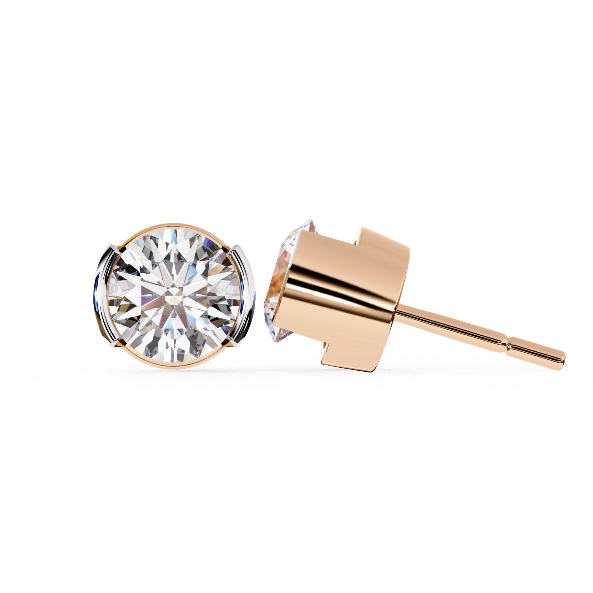 2.57 Carat F/VS2 Round Shape Half Bezel-Set Lab Grown Diamond Stud Earrings
