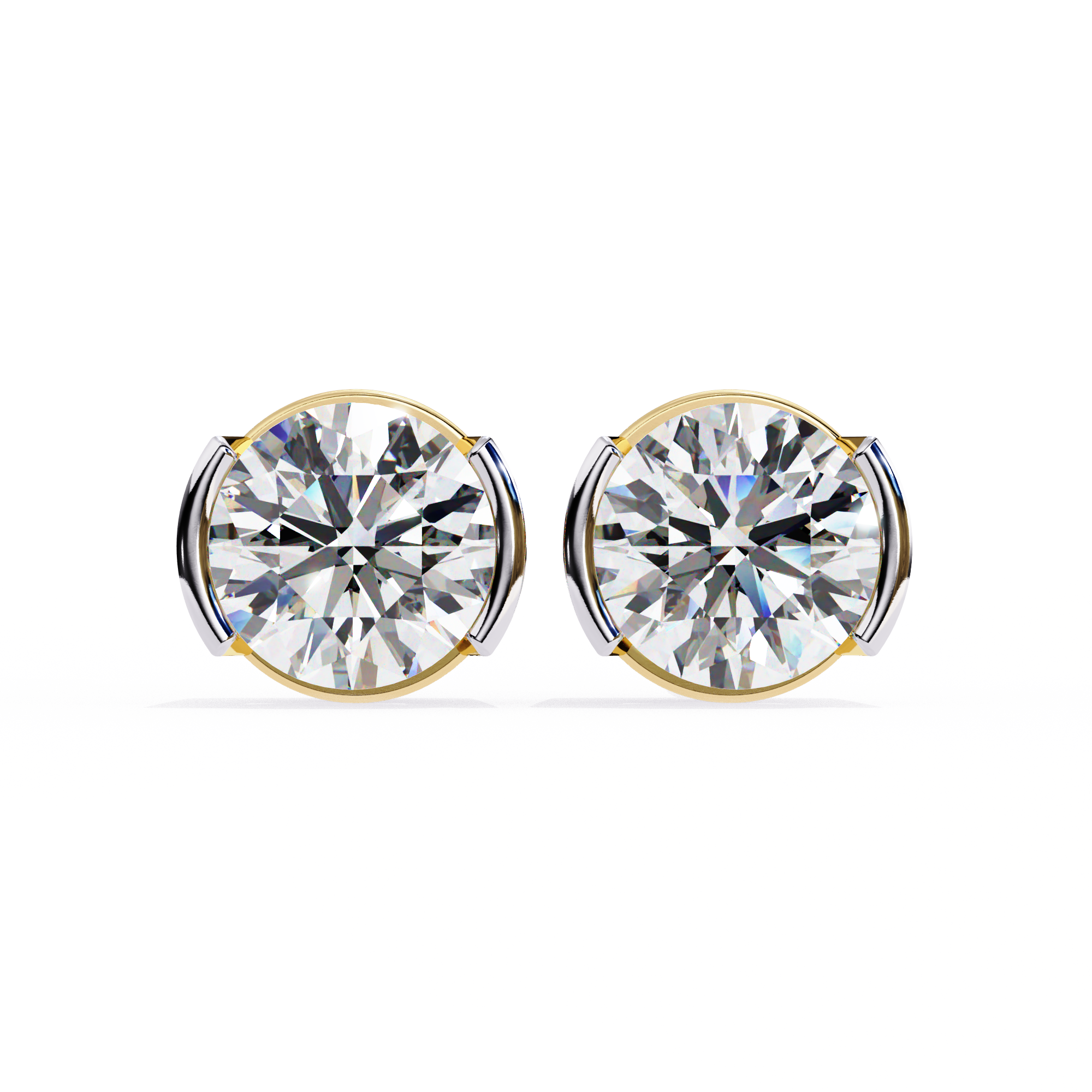 2.57 Carat F/VS2 Round Shape Half Bezel-Set Lab Grown Diamond Stud Earrings