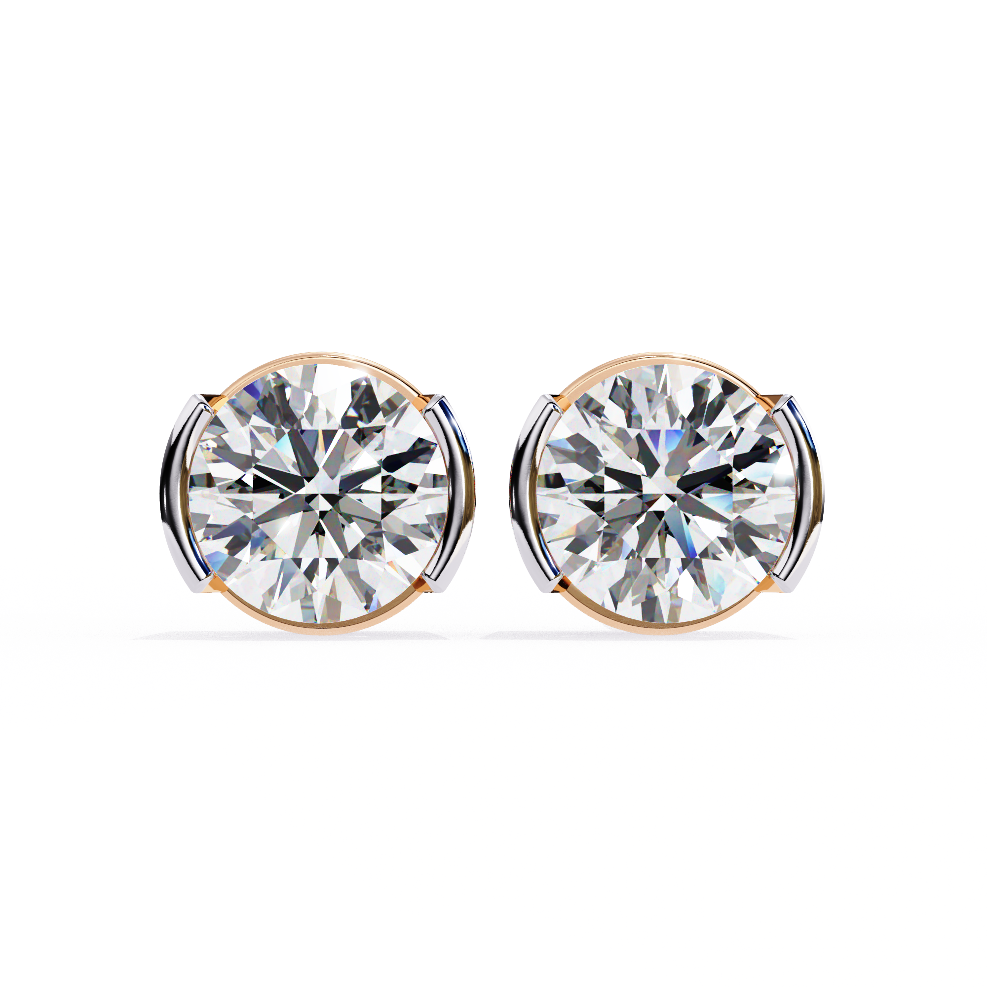 2.57 Carat F/VS2 Round Shape Half Bezel-Set Lab Grown Diamond Stud Earrings