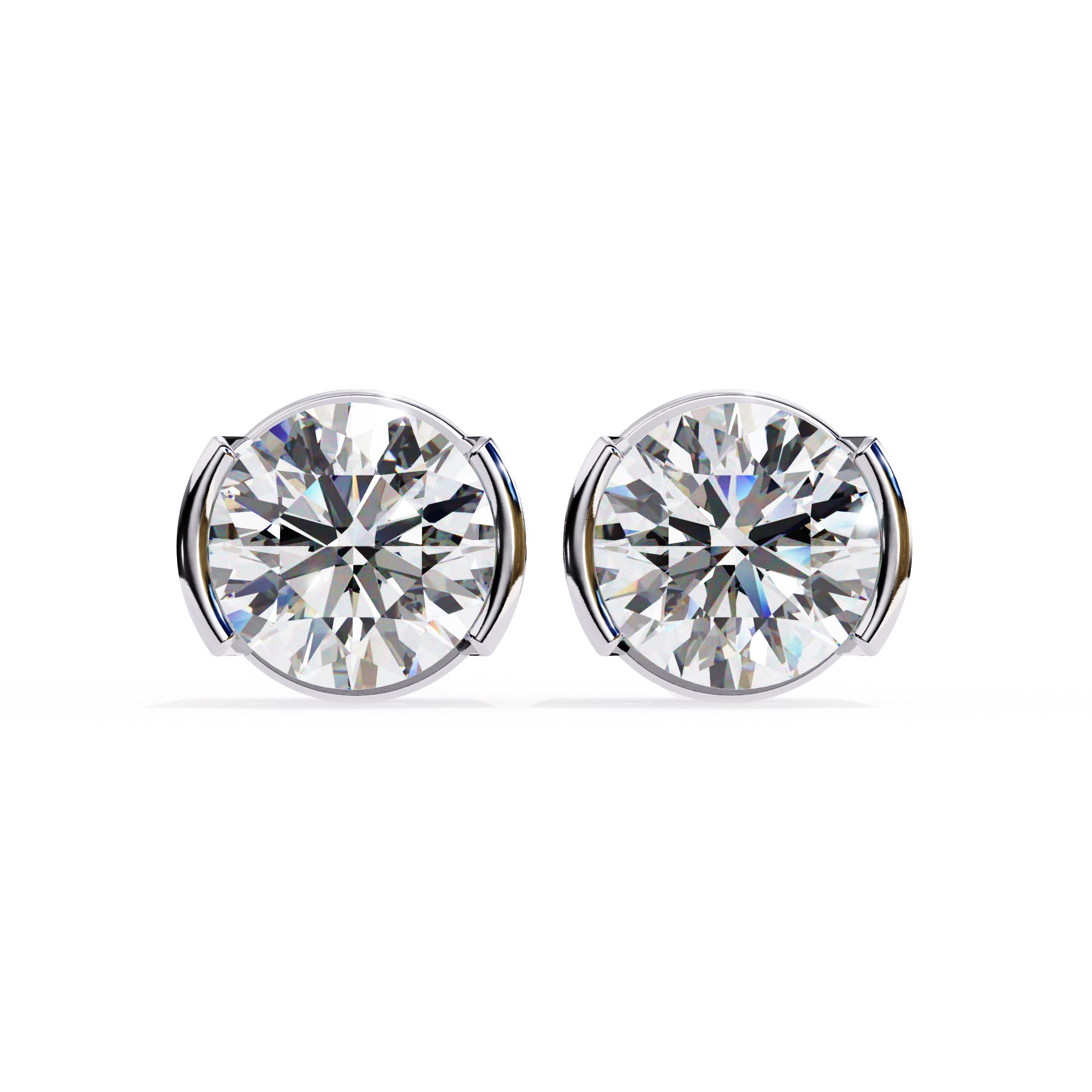 2.57 Carat F/VS2 Round Shape Half Bezel-Set Lab Grown Diamond Stud Earrings