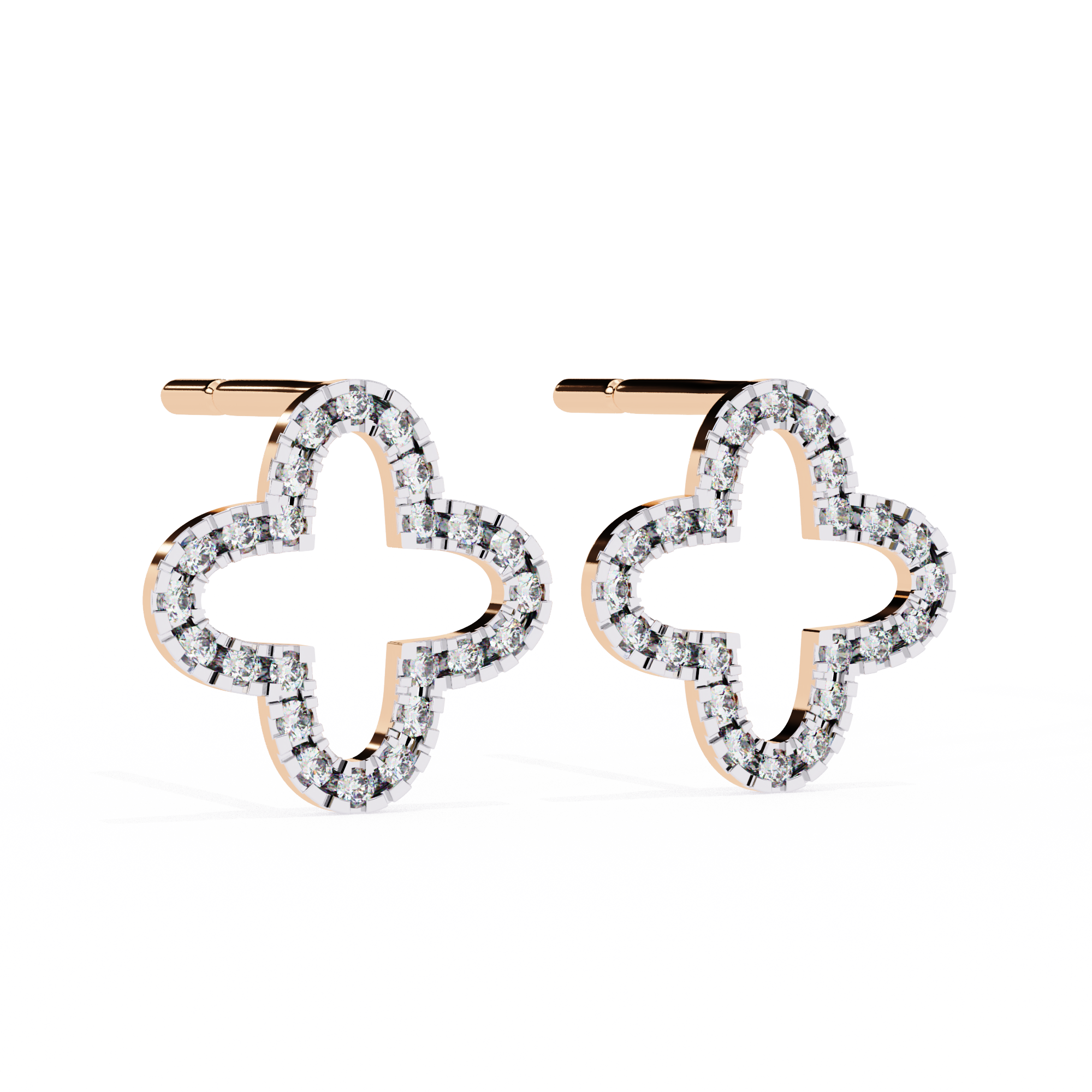 0.24 Carat EF Color VS Clarity Pave Lab Grown Diamond Clover Stud Earrings