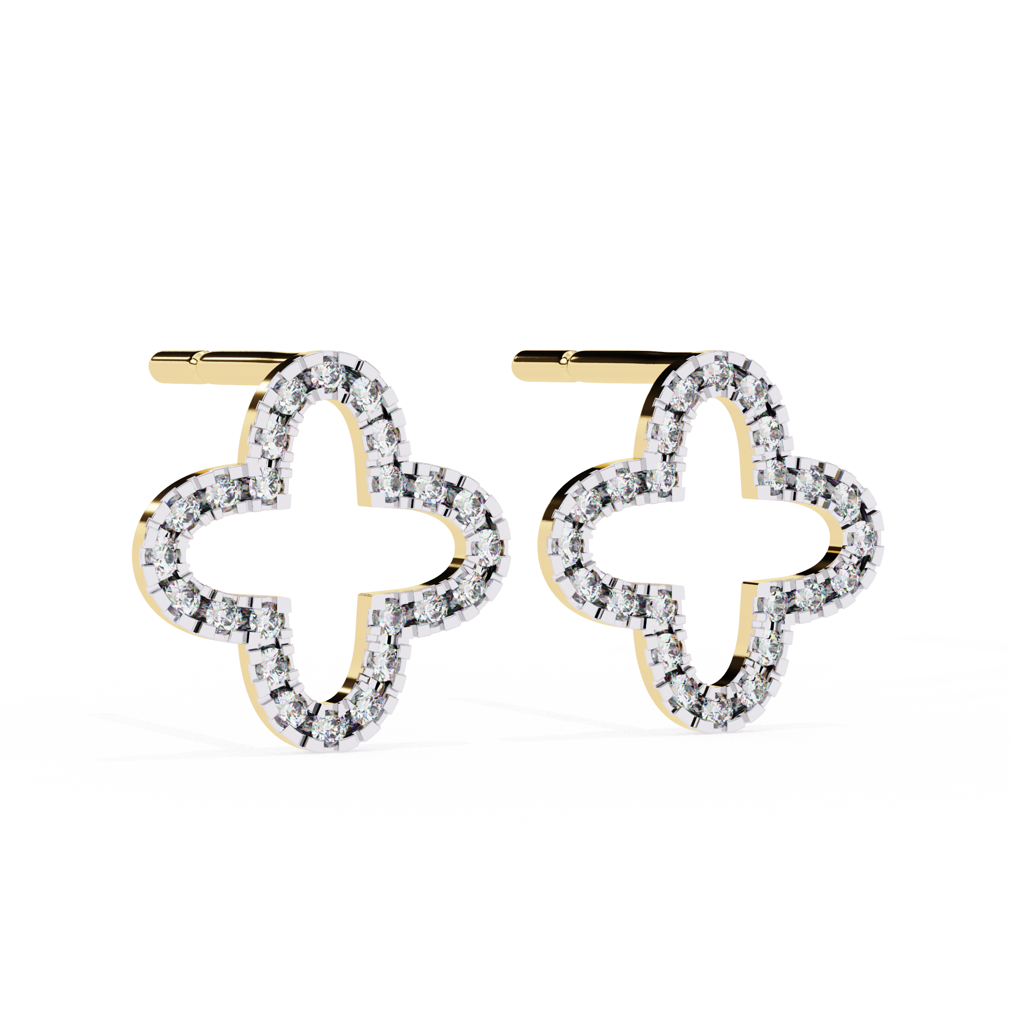 0.24 Carat EF Color VS Clarity Pave Lab Grown Diamond Clover Stud Earrings