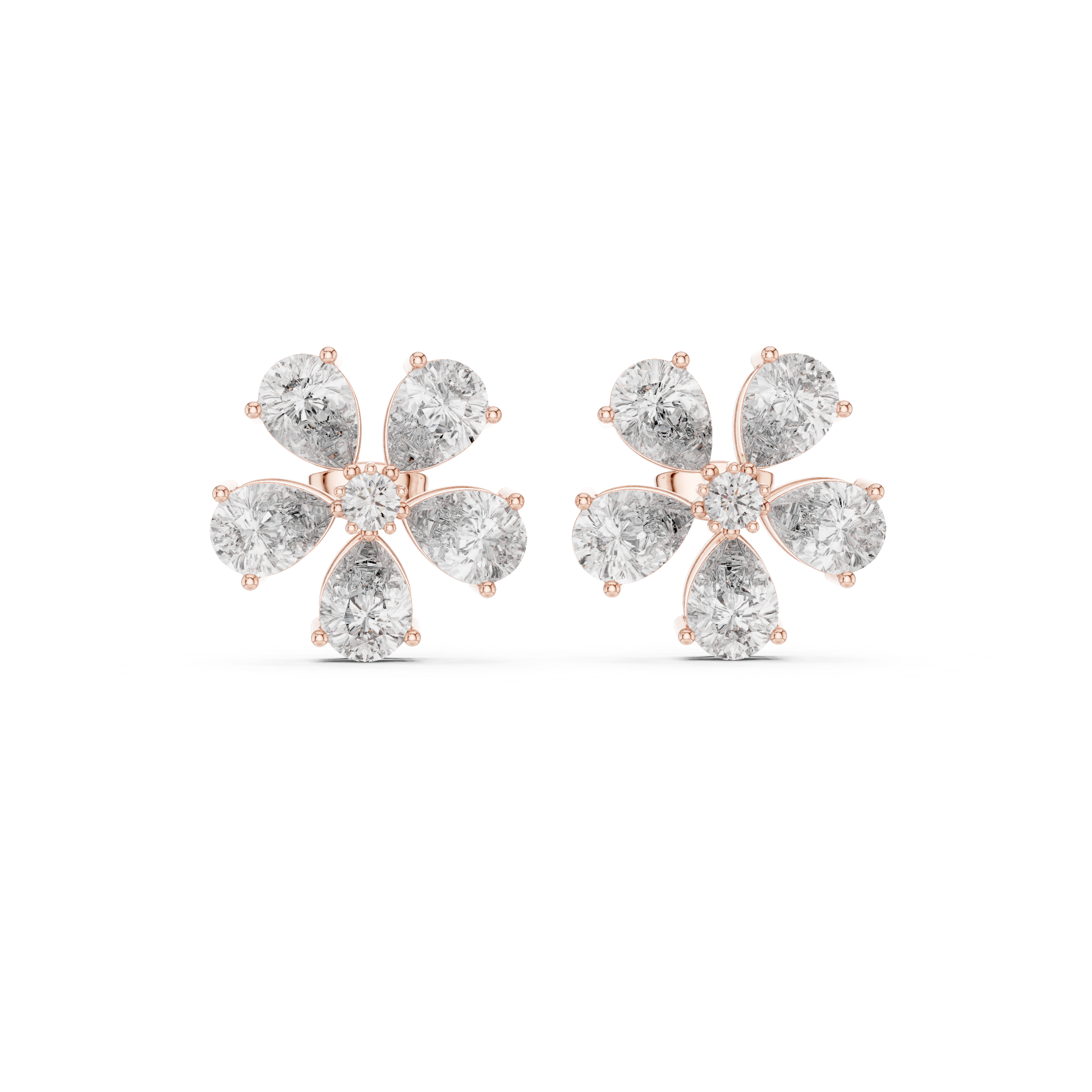 Luxury 7.35ct GH/VS Natural Diamond Cluster Earrings – Round & Pear Cut