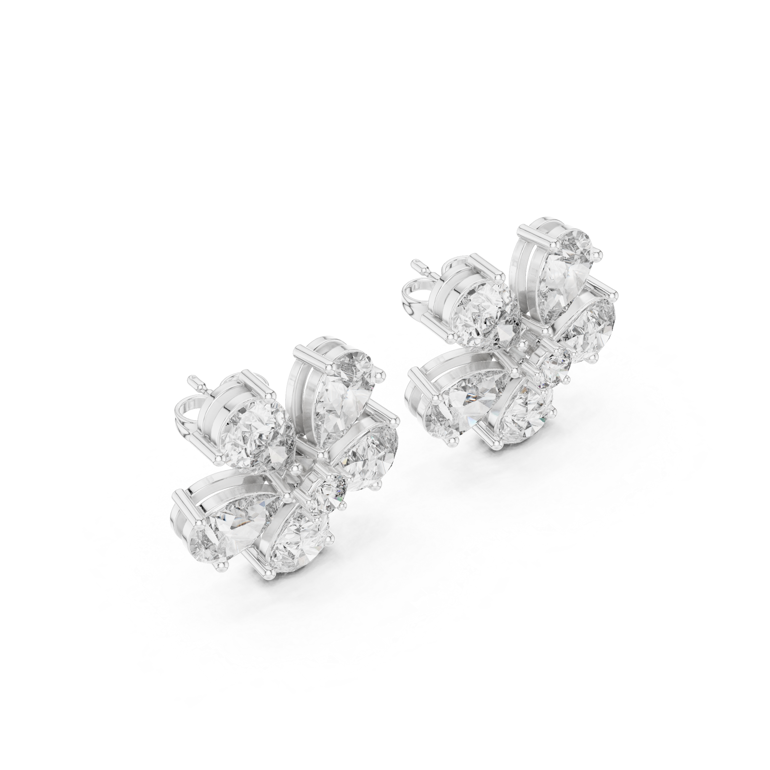 Luxury 7.35ct GH/VS Natural Diamond Cluster Earrings – Round & Pear Cut