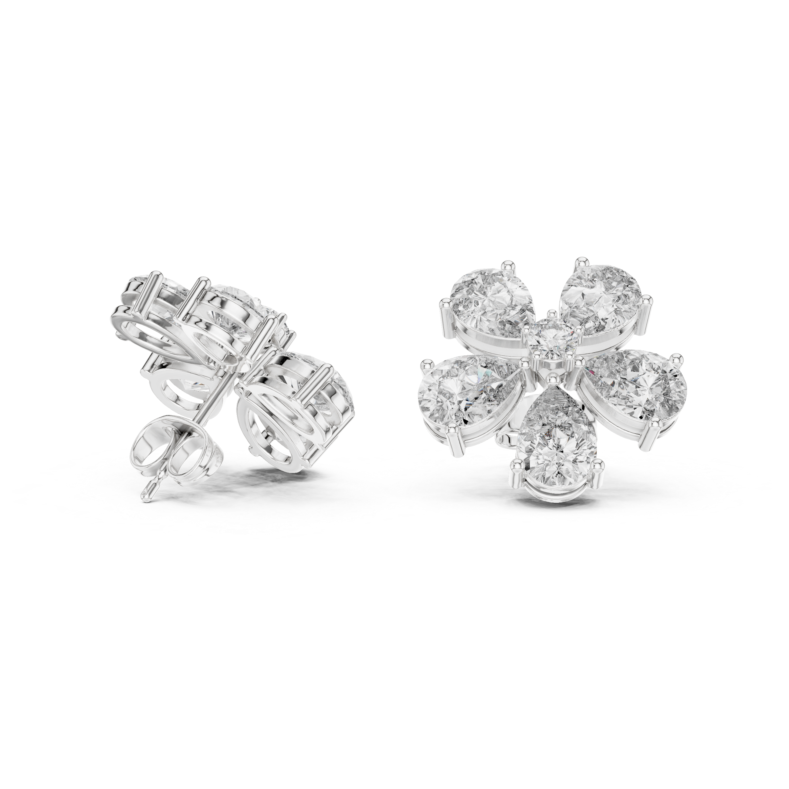 Luxury 7.35ct GH/VS Natural Diamond Cluster Earrings – Round & Pear Cut
