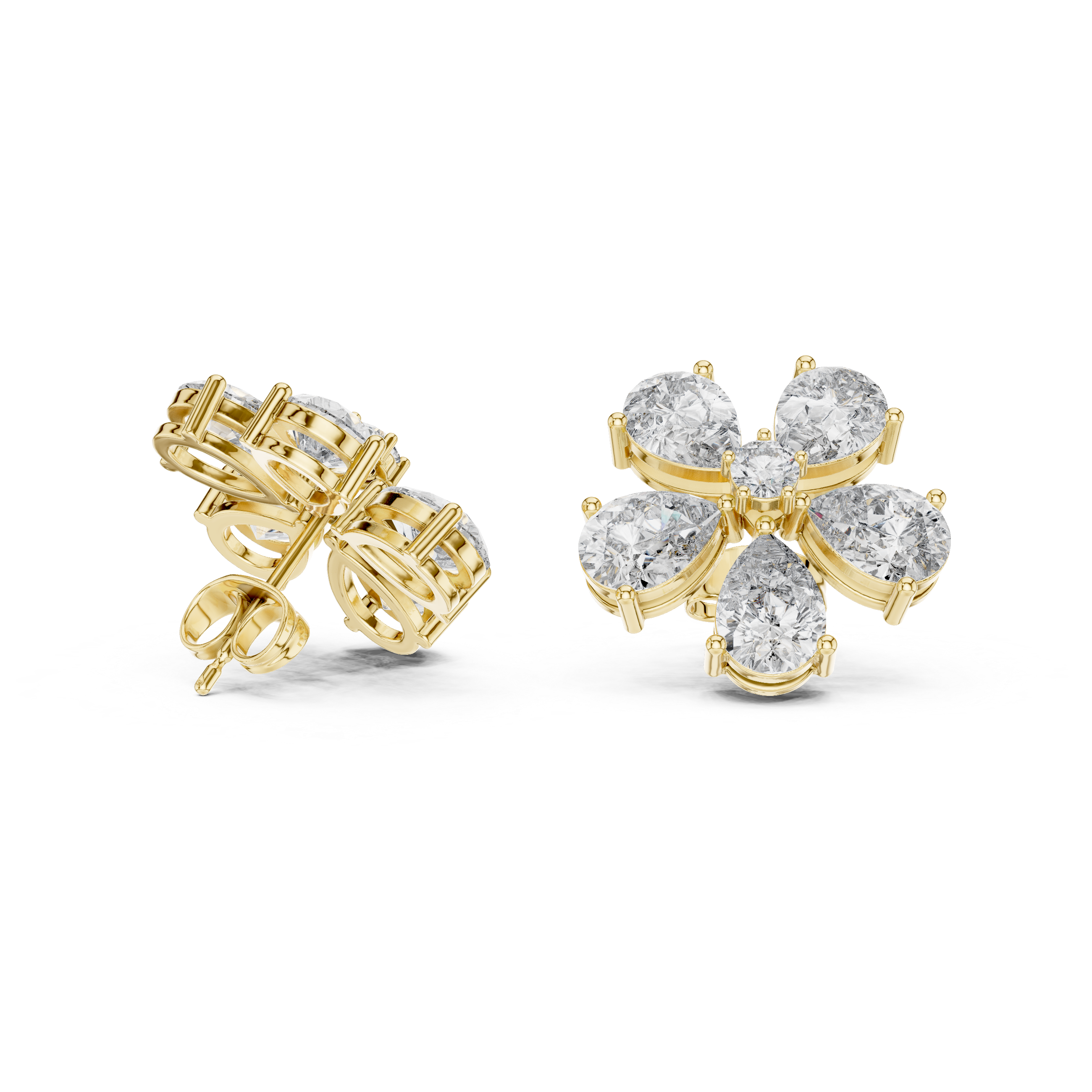 Luxury 7.35ct GH/VS Natural Diamond Cluster Earrings – Round & Pear Cut
