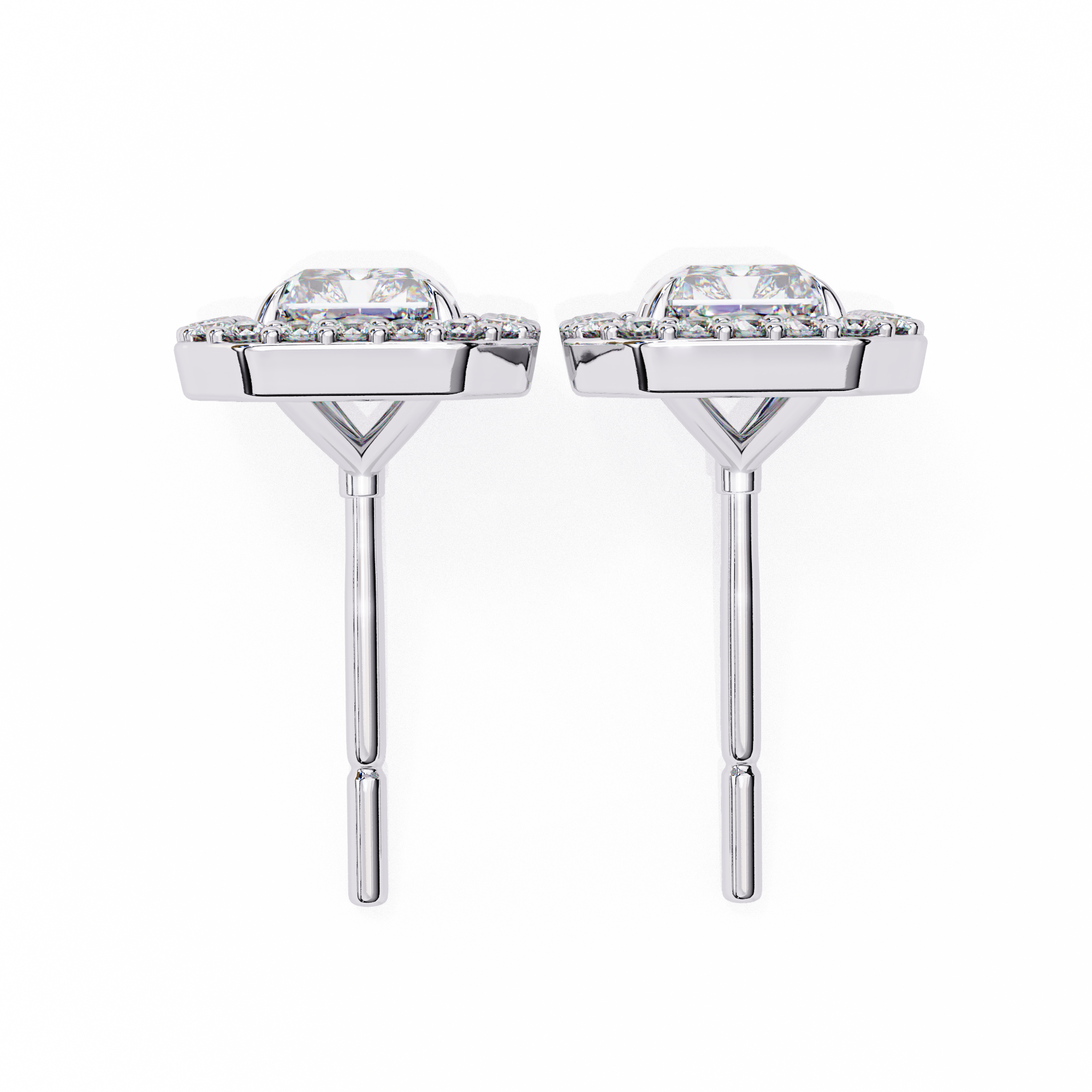 1.9 Carat Natural Diamond Radiant Cut Halo Stud Earrings.