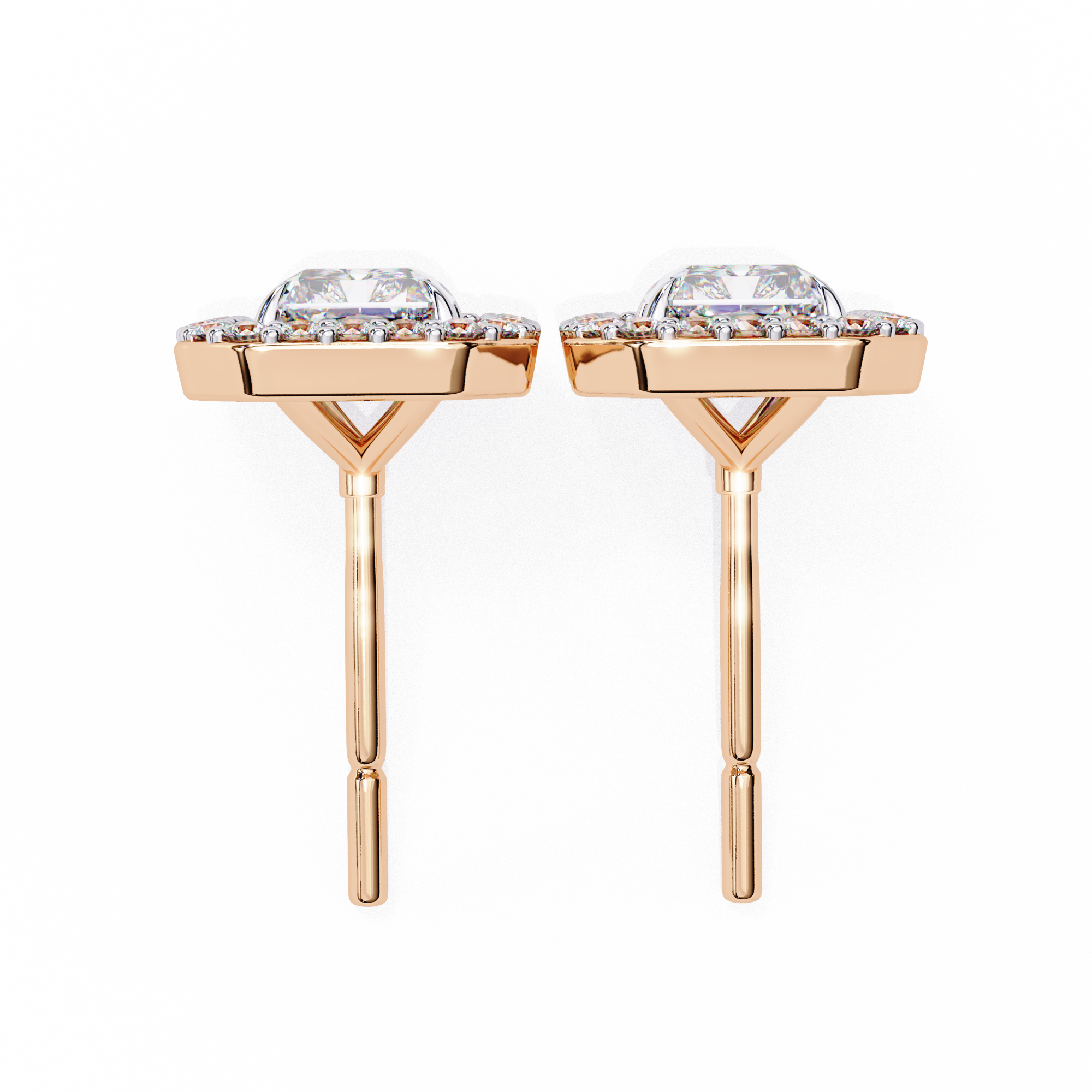 1.9 Carat Natural Diamond Radiant Cut Halo Stud Earrings.