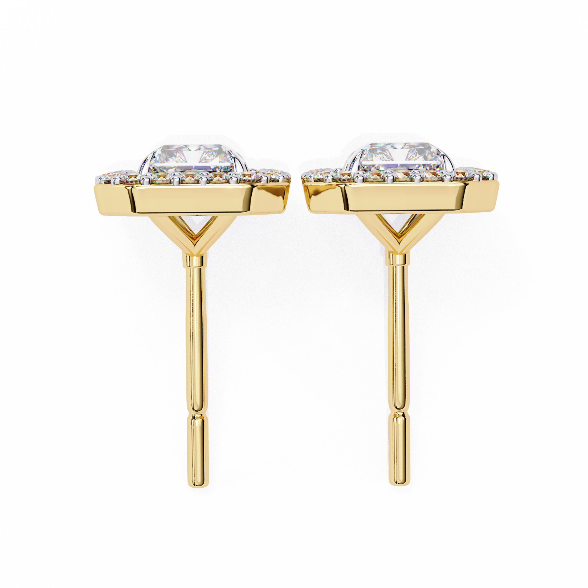 1.9 Carat Natural Diamond Radiant Cut Halo Stud Earrings.