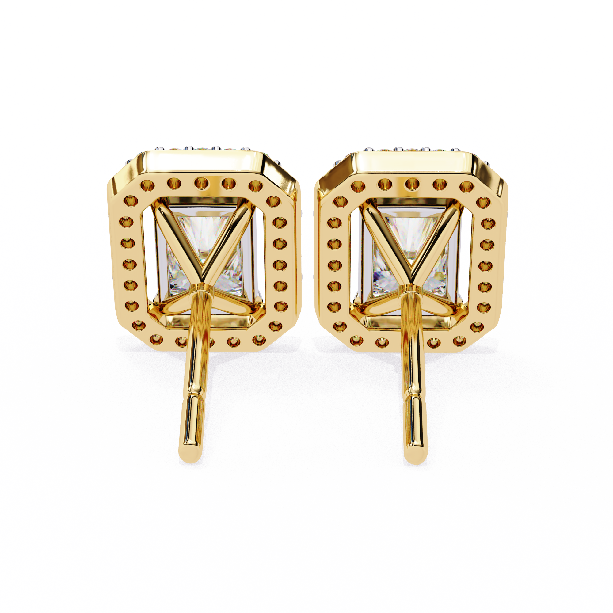 1.9 Carat Natural Diamond Radiant Cut Halo Stud Earrings.