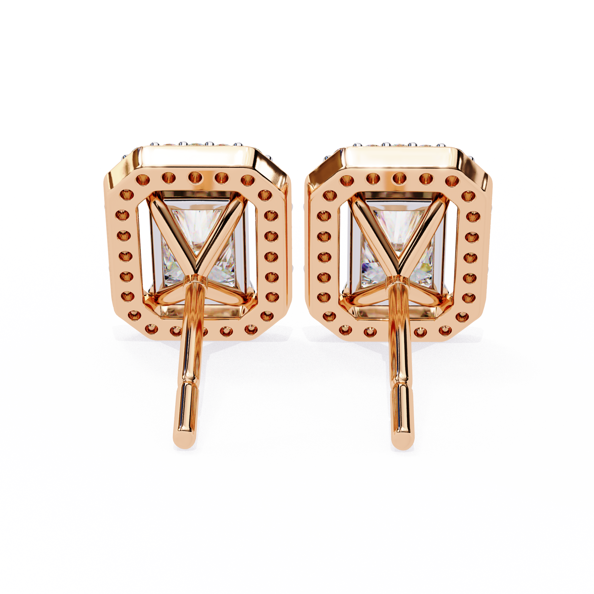 1.9 Carat Natural Diamond Radiant Cut Halo Stud Earrings.