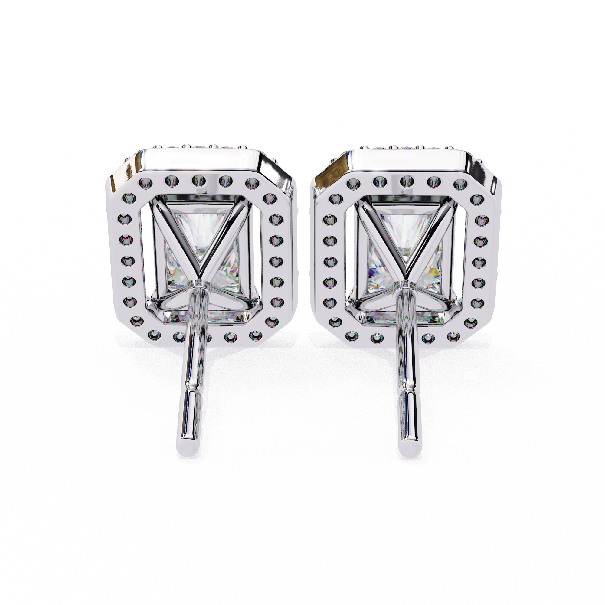 1.9 Carat Natural Diamond Radiant Cut Halo Stud Earrings.