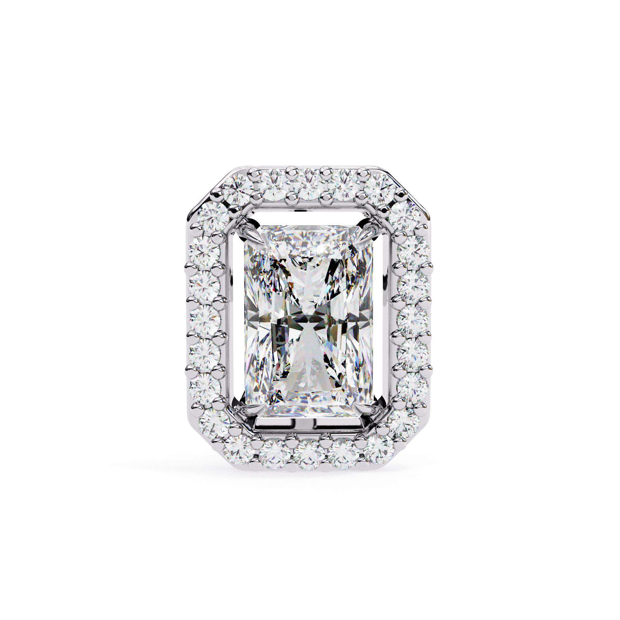 1.9 Carat Natural Diamond Radiant Cut Halo Stud Earrings.