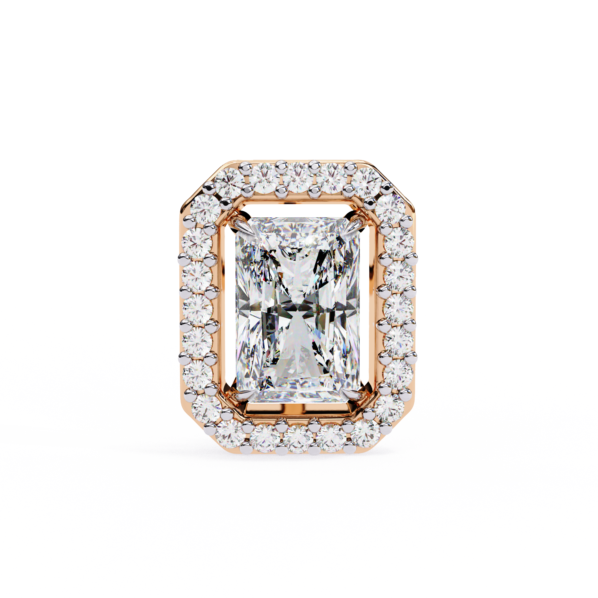 1.9 Carat Natural Diamond Radiant Cut Halo Stud Earrings.