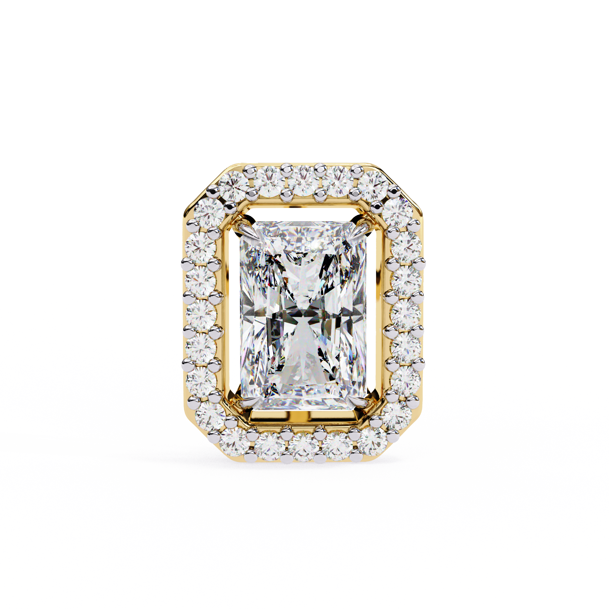 1.9 Carat Natural Diamond Radiant Cut Halo Stud Earrings.