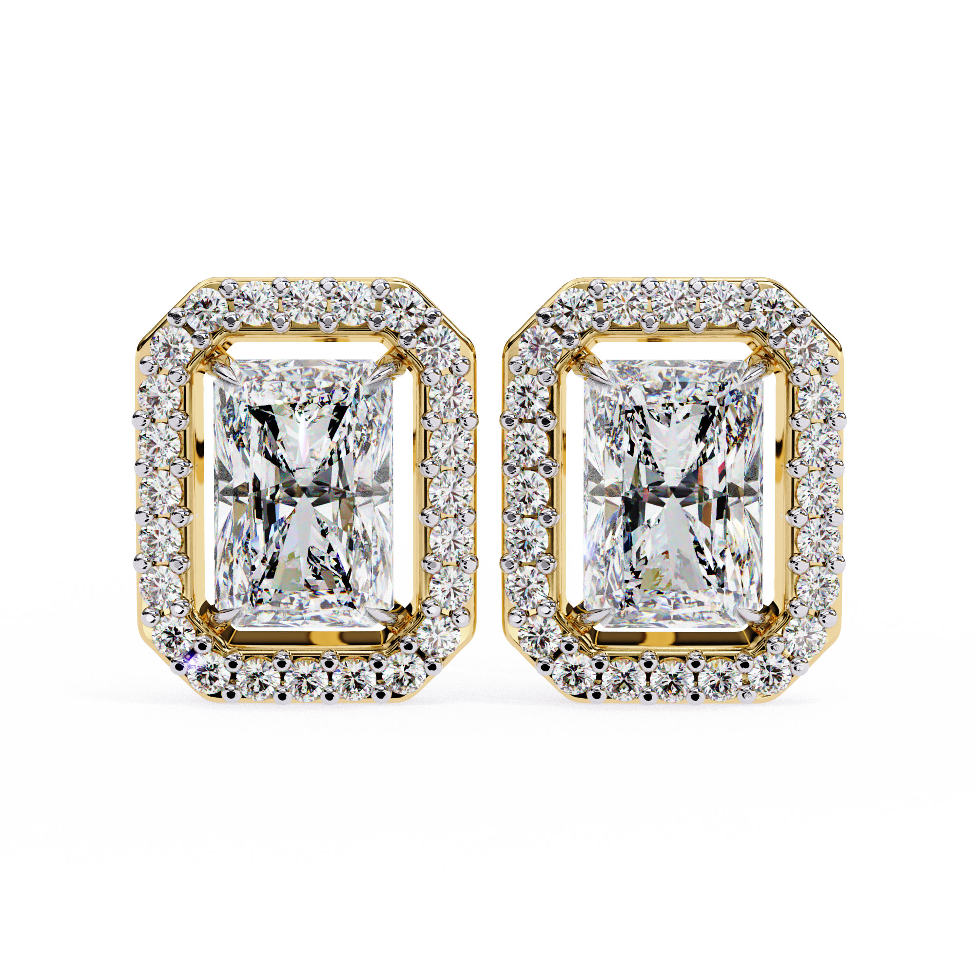 1.9 Carat Natural Diamond Radiant Cut Halo Stud Earrings.