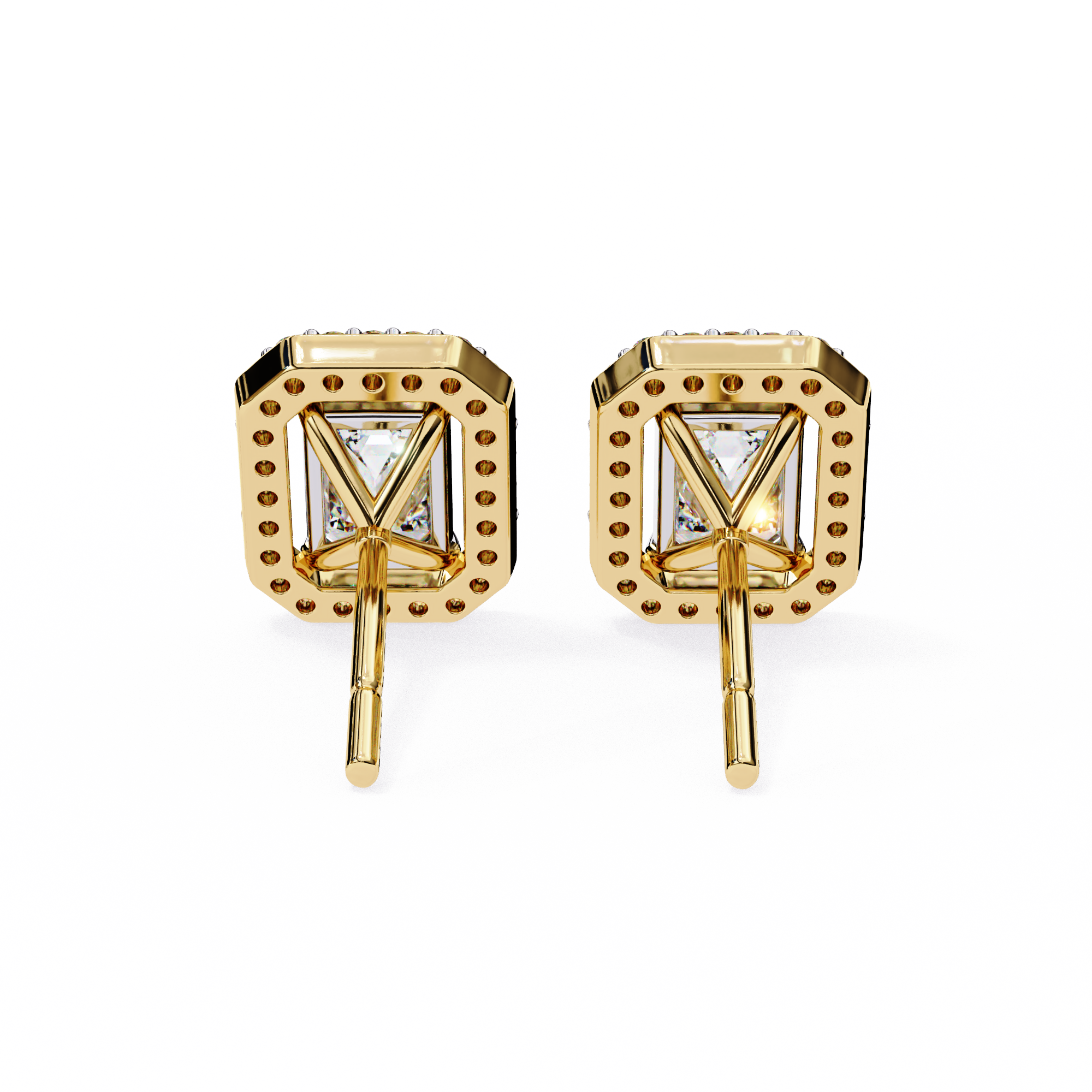2 Carat Natural Diamond Emerald Cut Halo Stud Earrings.