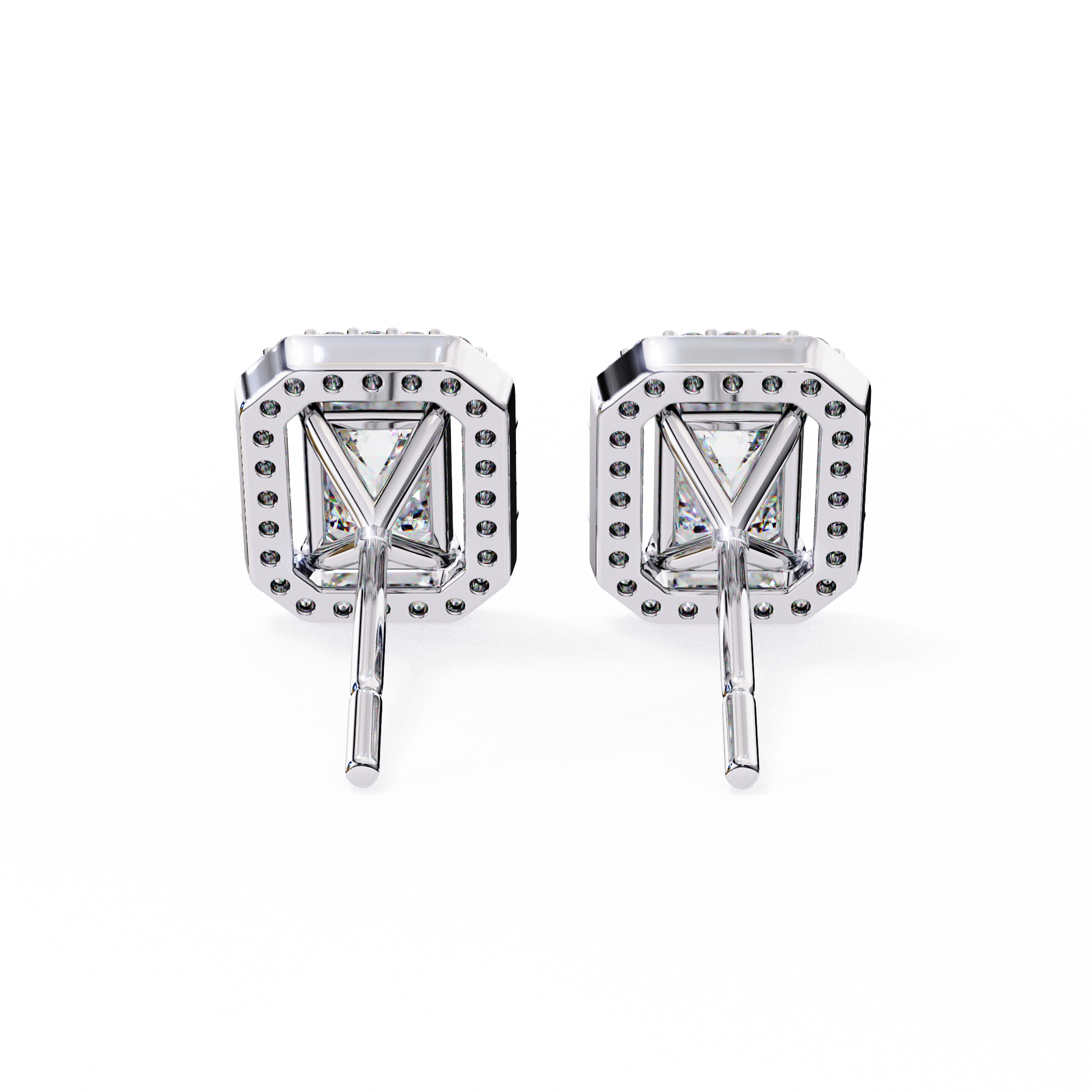2 Carat Emerald and Round EF/VS Lab Grown Diamond Halo Stud Earrings