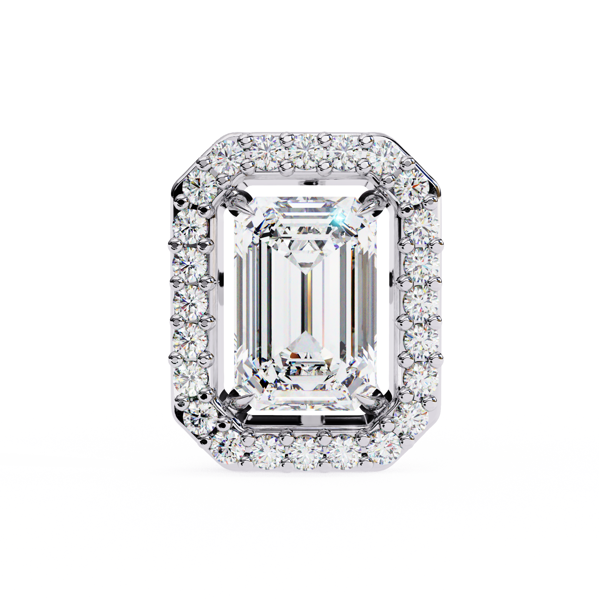 2 Carat Natural Diamond Emerald Cut Halo Stud Earrings.