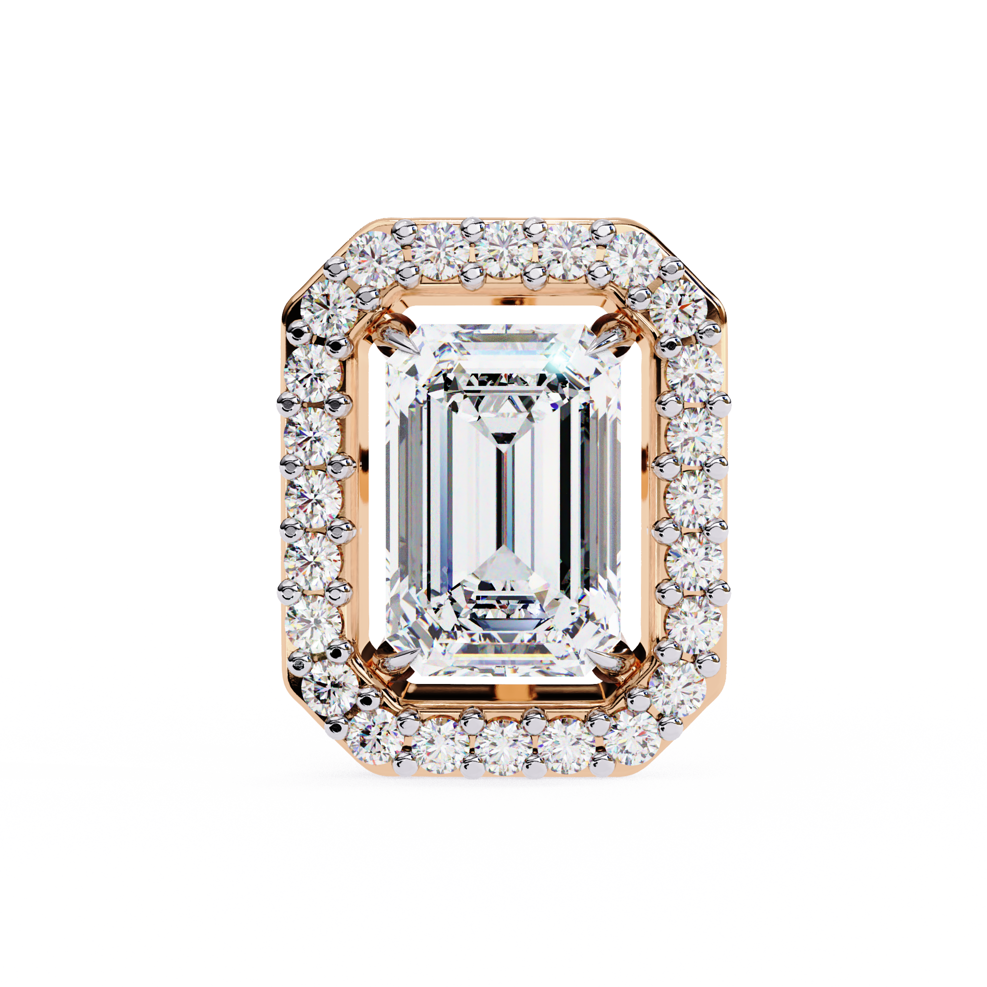 2 Carat Natural Diamond Emerald Cut Halo Stud Earrings.