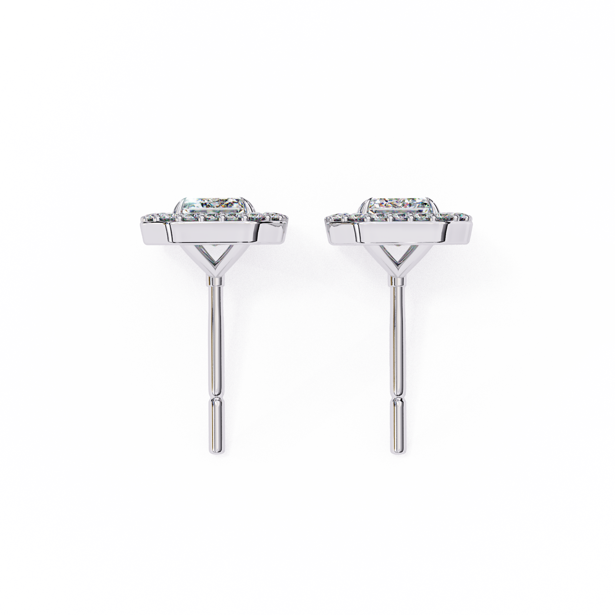 2 Carat Emerald and Round EF/VS Lab Grown Diamond Halo Stud Earrings