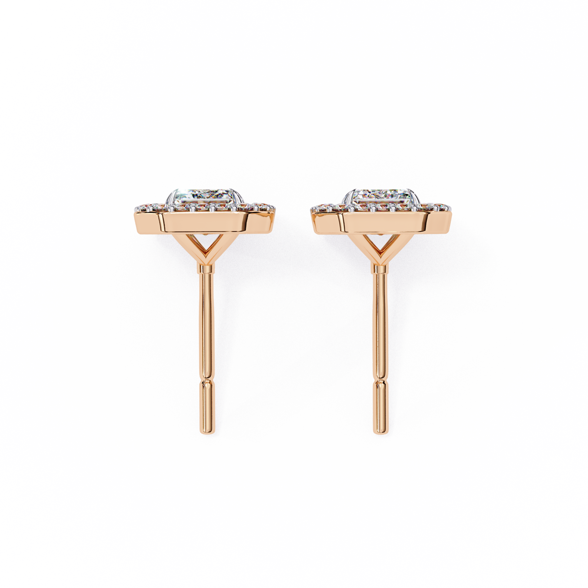 2 Carat Emerald and Round EF/VS Lab Grown Diamond Halo Stud Earrings