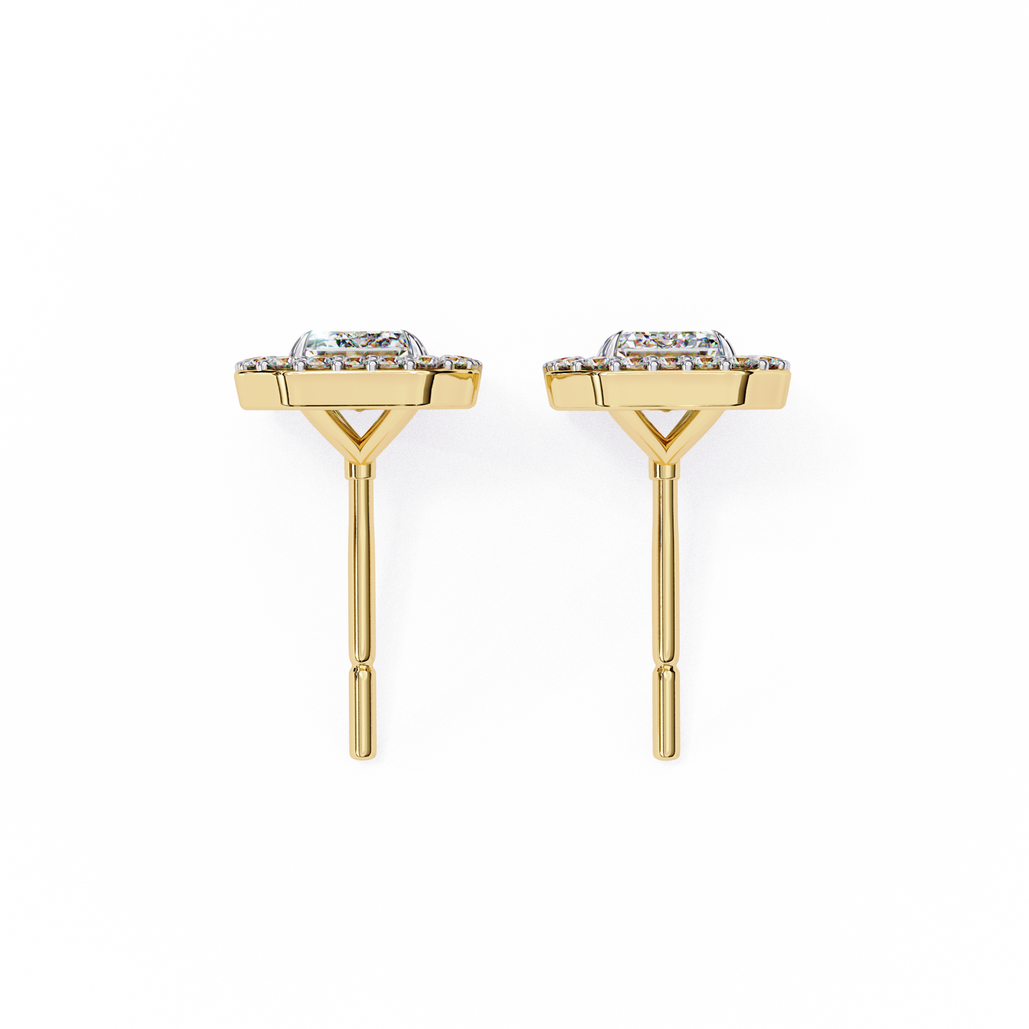 2 Carat Emerald and Round EF/VS Lab Grown Diamond Halo Stud Earrings