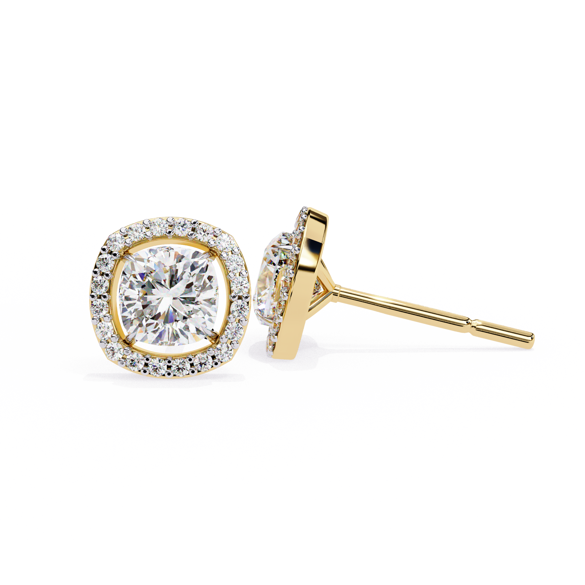Pure Brilliance 1.92 Carat Cushion Shape Lab Grown Diamond Halo Stud Earrings